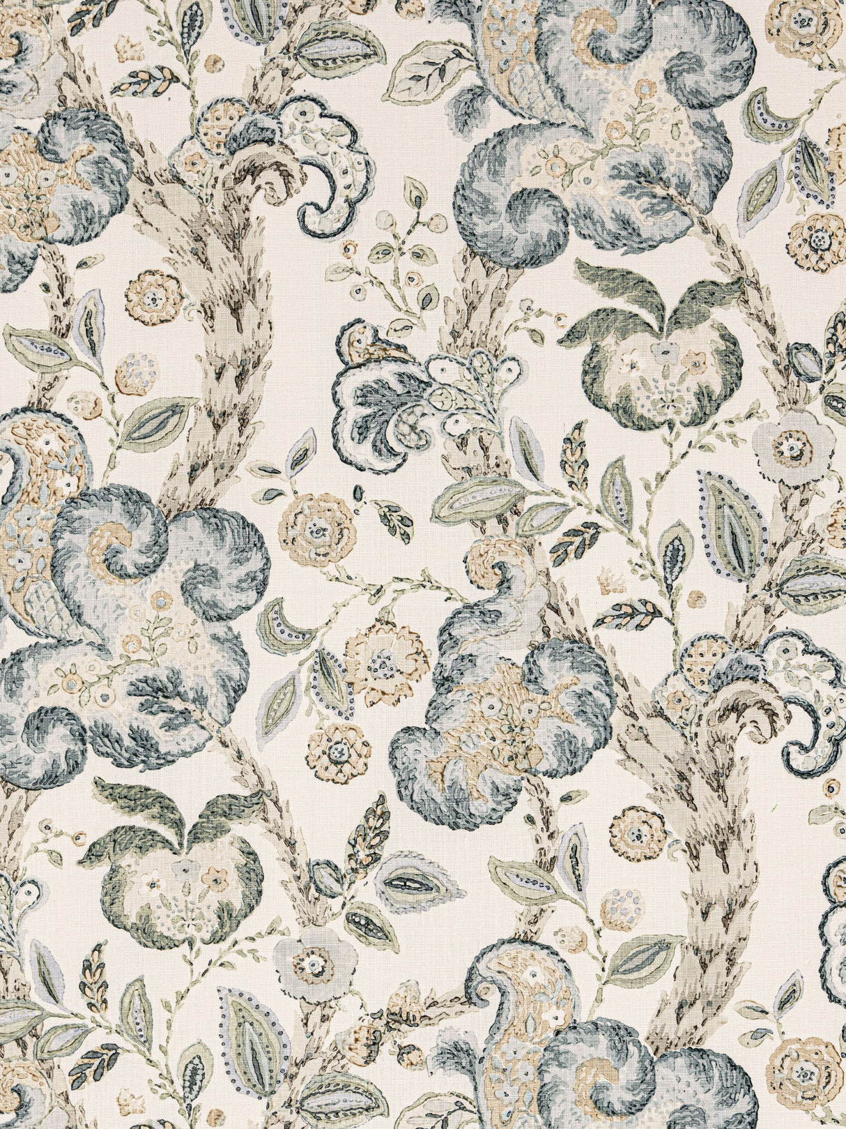 Scalamandre SC 000116603 AQUAMARINE ON IVORY CUMBRIA HAND BLOCK PRINT Fabric - Eade's Wallpaper