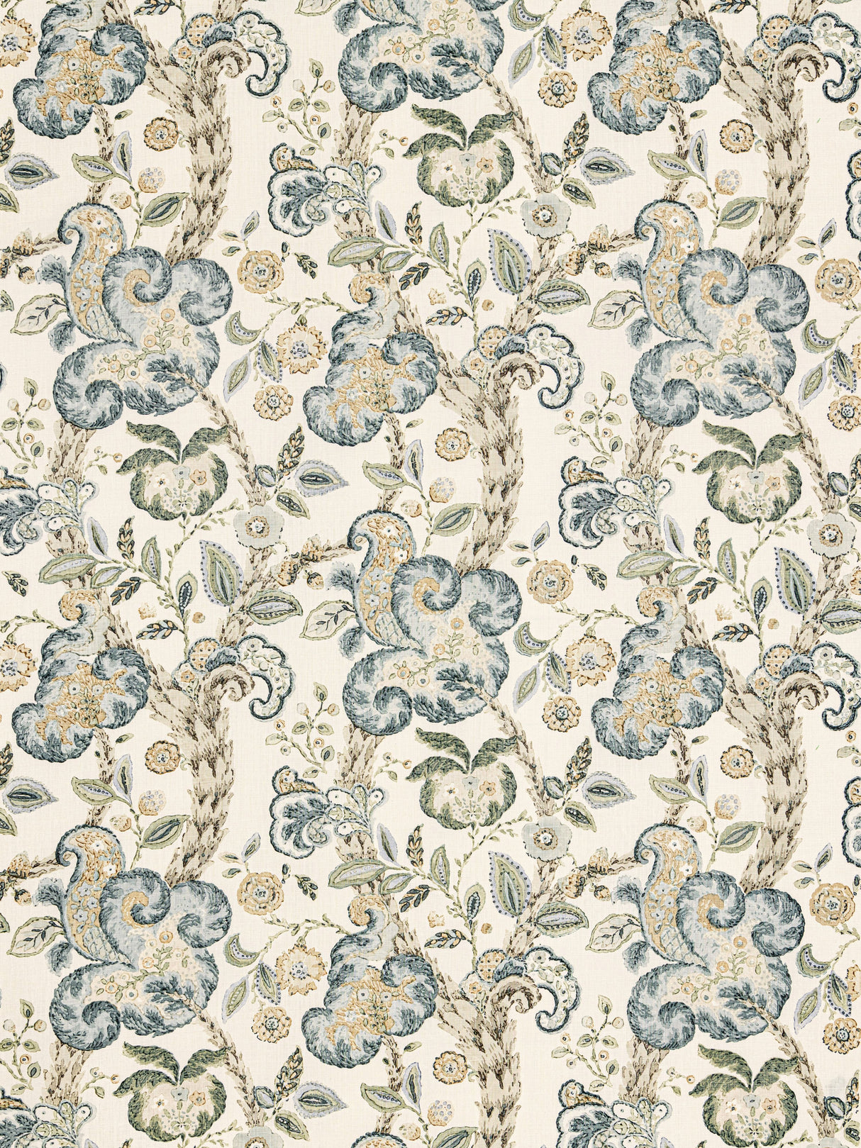 Scalamandre SC 000116603 AQUAMARINE ON IVORY CUMBRIA HAND BLOCK PRINT Fabric - Eade's Wallpaper