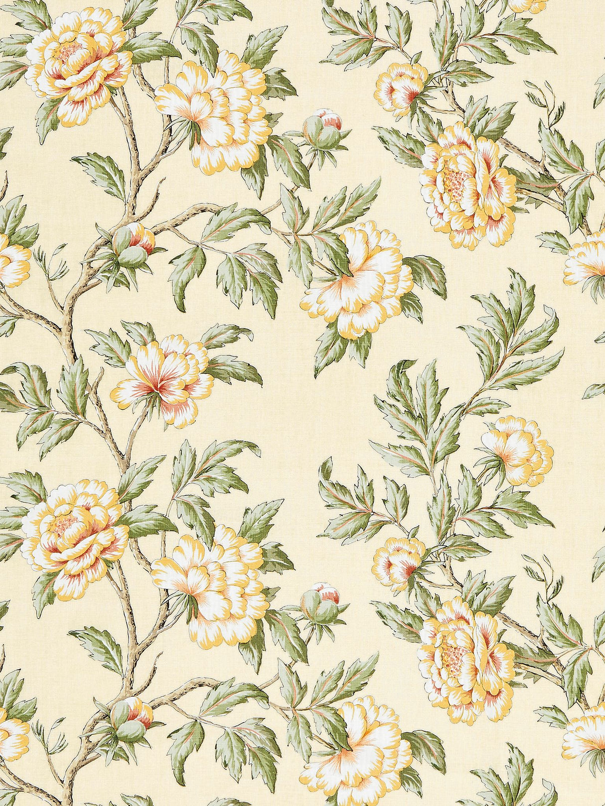 Scalamandre SC 000116616 SUNLIGHT PEONIA LINEN PRINT Fabric - Eade's Wallpaper