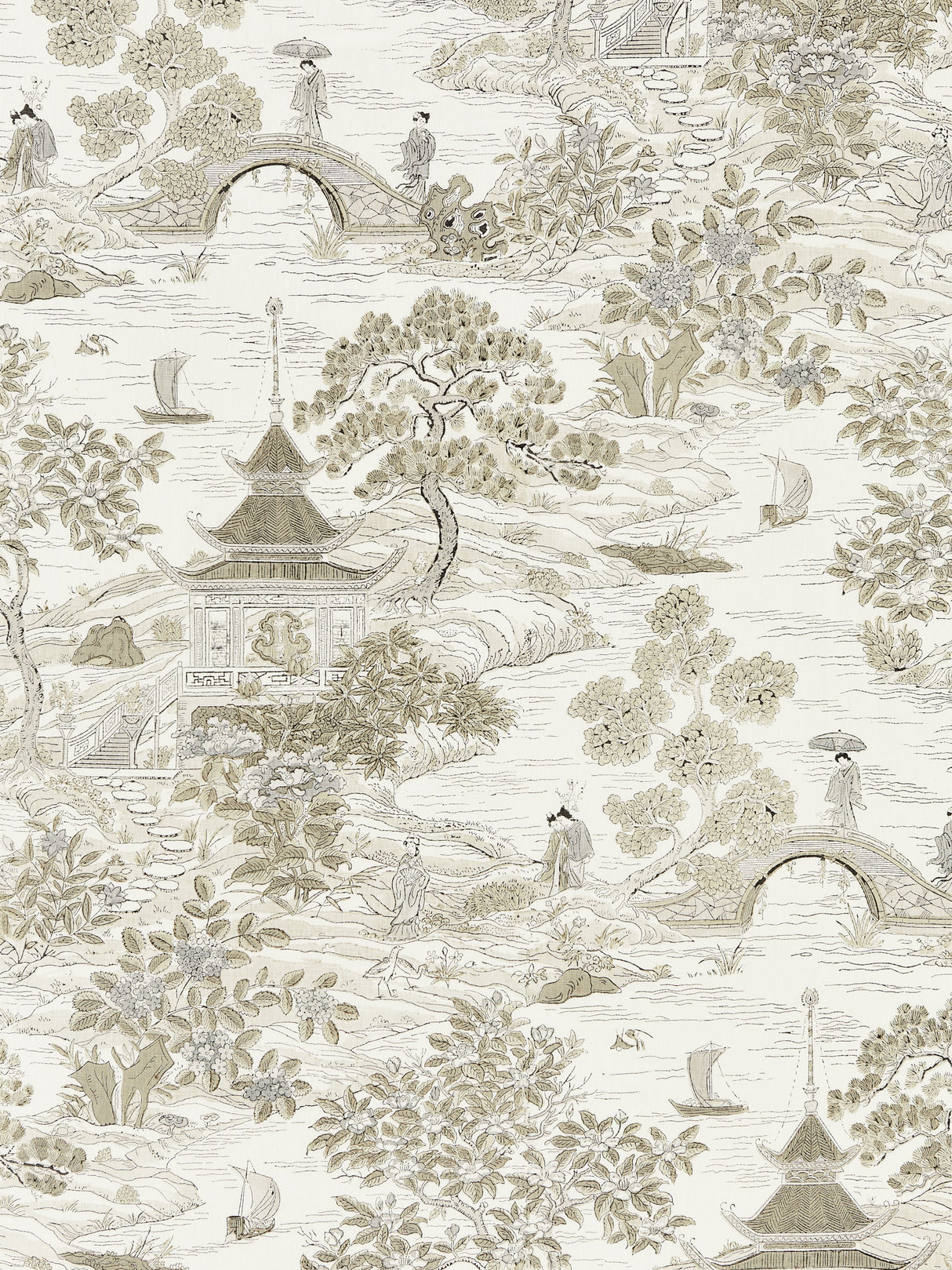 Scalamandre SC 000116624 PEWTER SATOMI HAND BLOCK PRINT Fabric - Eade's Wallpaper