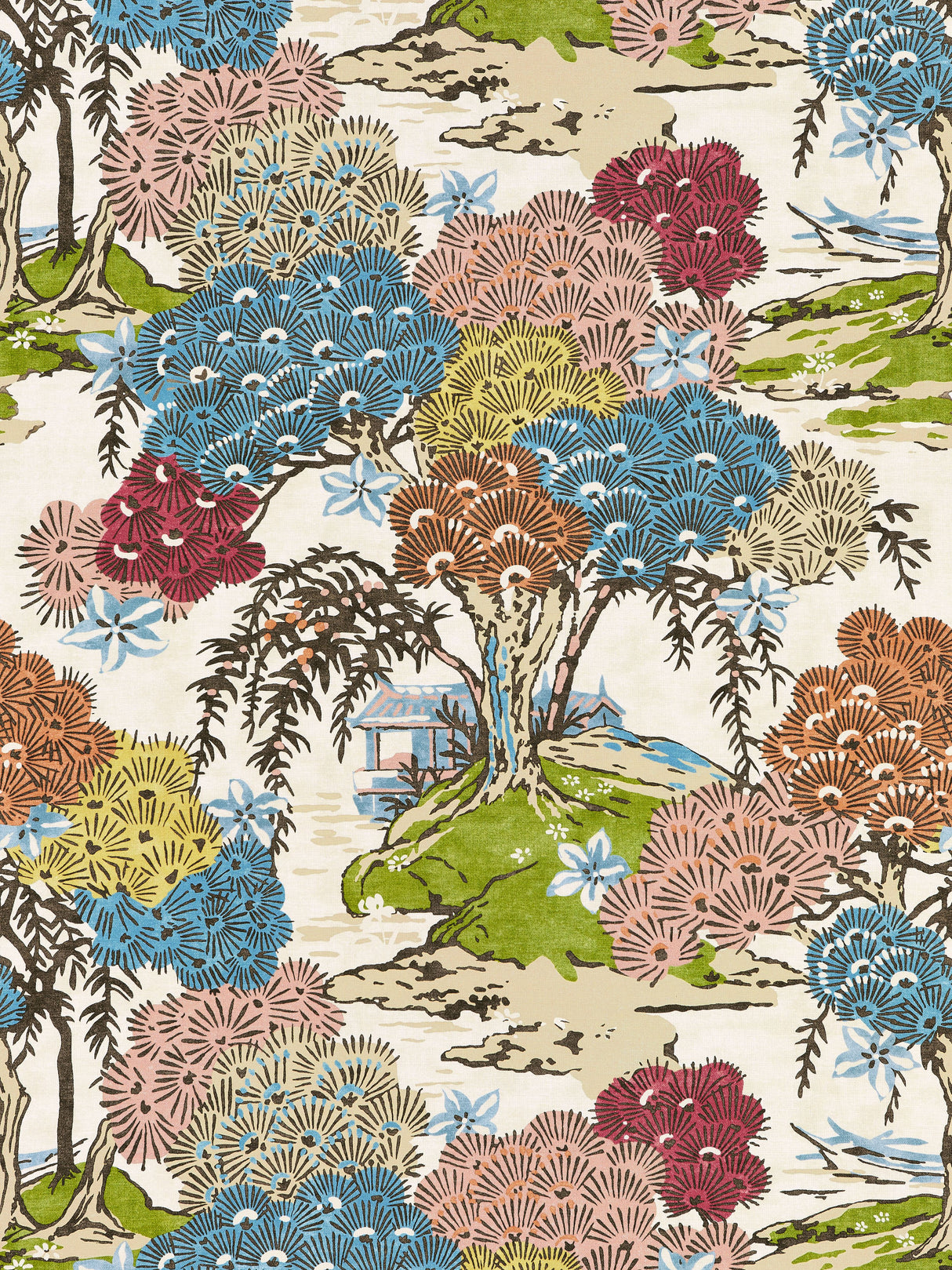 Scalamandre SC 000116627 SUNRISE SEA OF TREES PRINT Fabric - Eade's Wallpaper