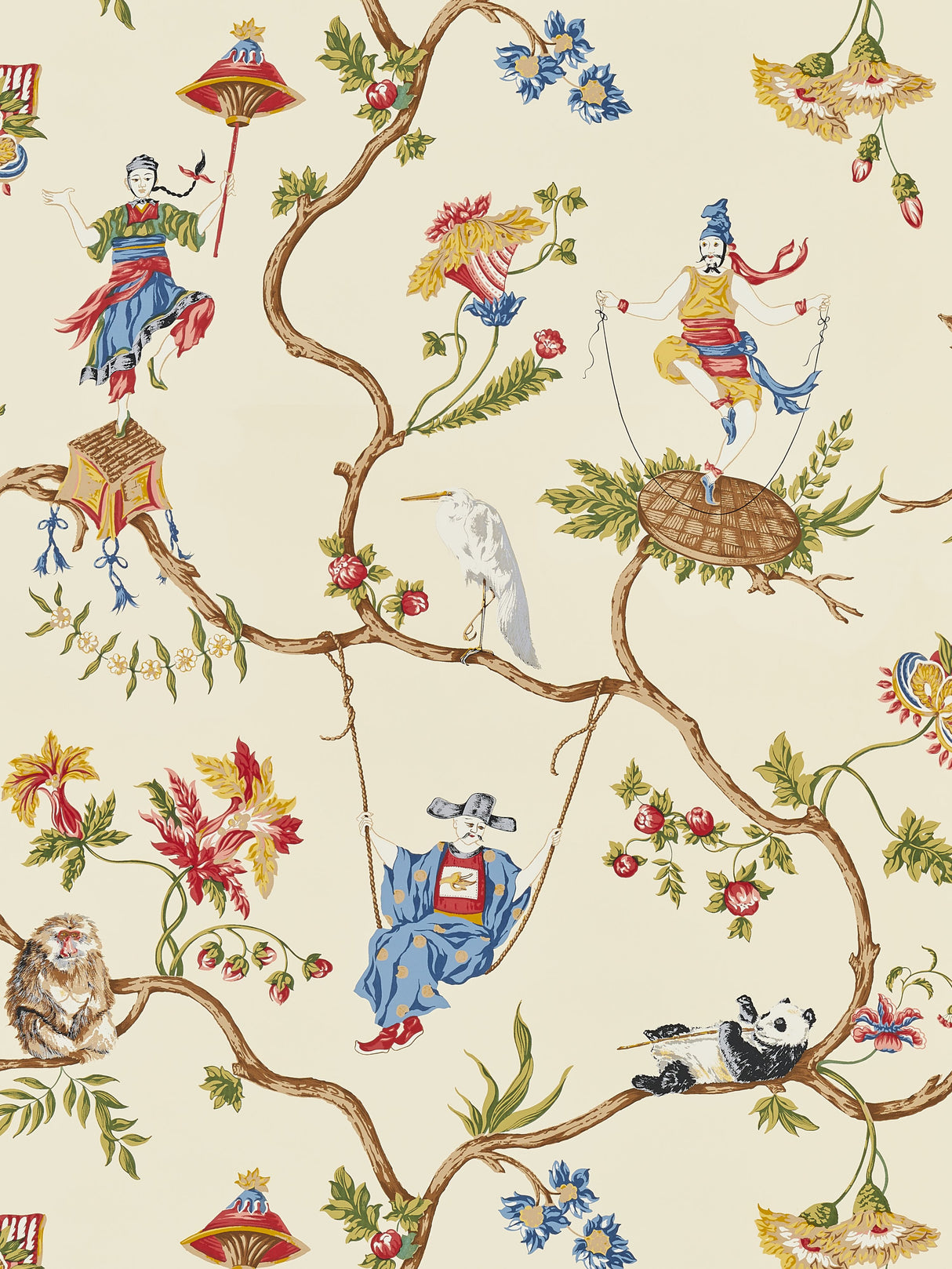 Scalamandre SC 0001WP81605 MULTI ON BEIGE MING CIRCUS WALLPAPER - Eade's Wallpaper