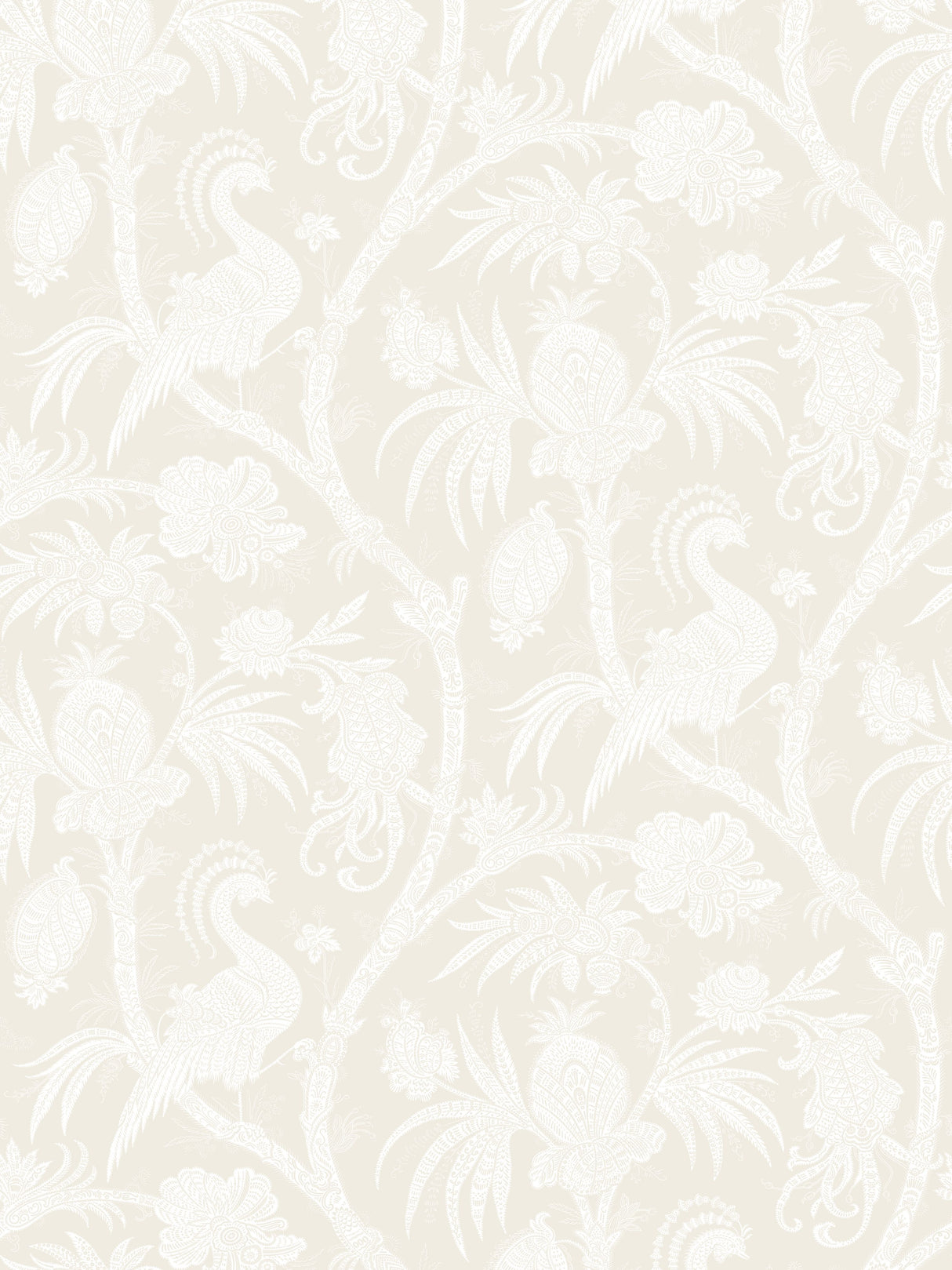 Scalamandre SC 0001WP88355 ALABASTER BALINESE PEACOCK WALLPAPER - Eade's Wallpaper