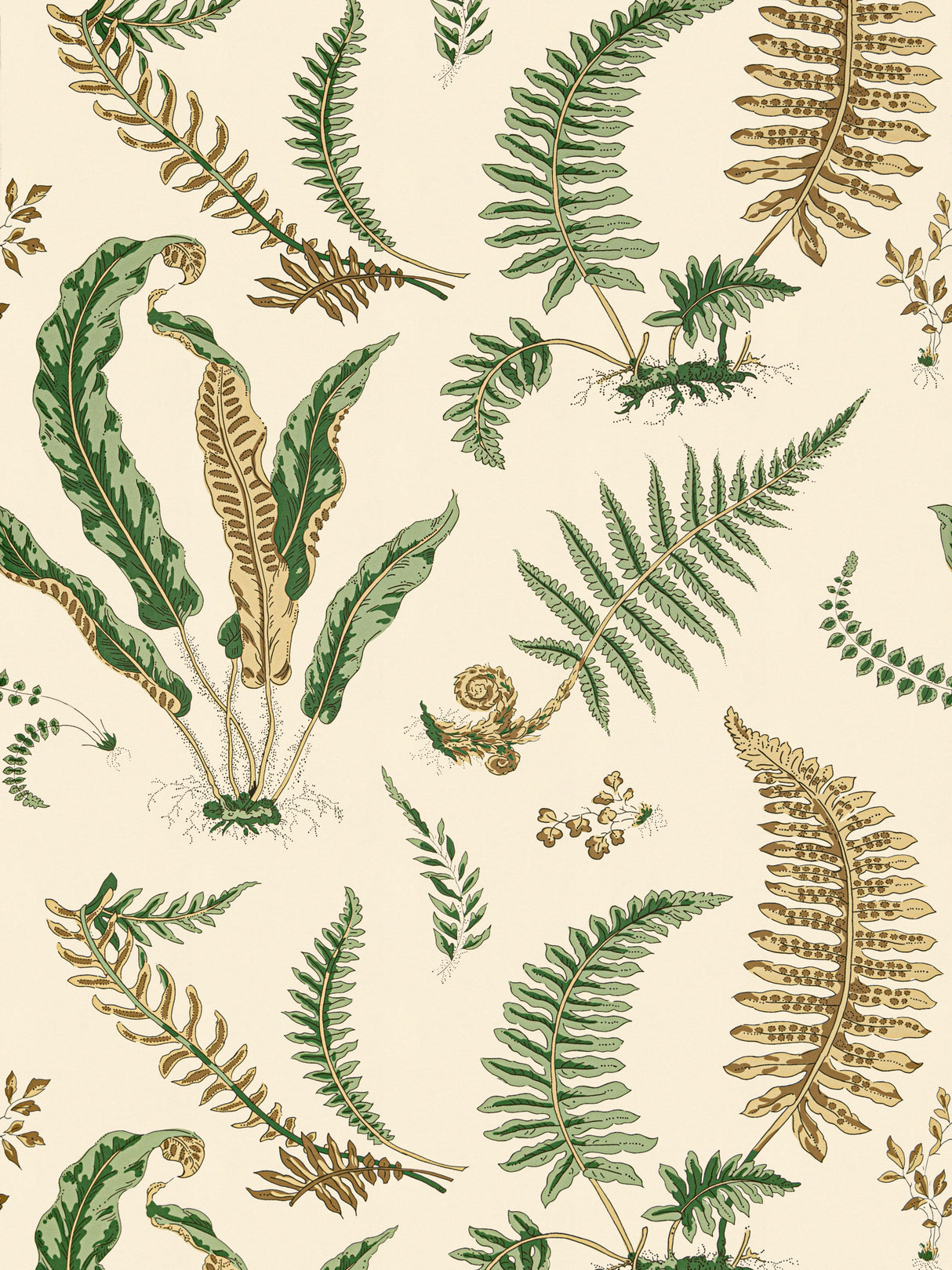 Scalamandre SC 0001WP88592D GREENS ON OFF-WHITE ELSIE DE WOLFE WALLPAPER - Eade's Wallpaper
