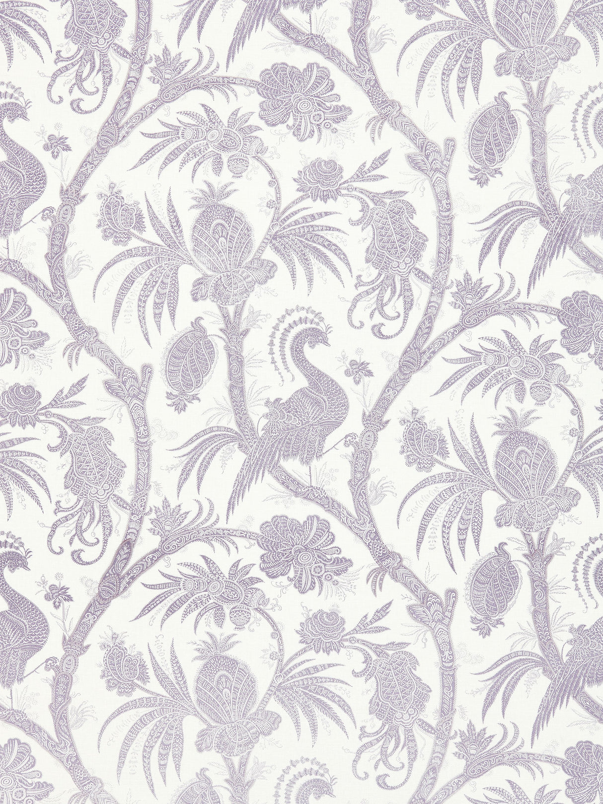 Scalamandre SC 000216575 LAVENDER BALINESE PEACOCK LINEN PRINT Fabric - Eade's Wallpaper