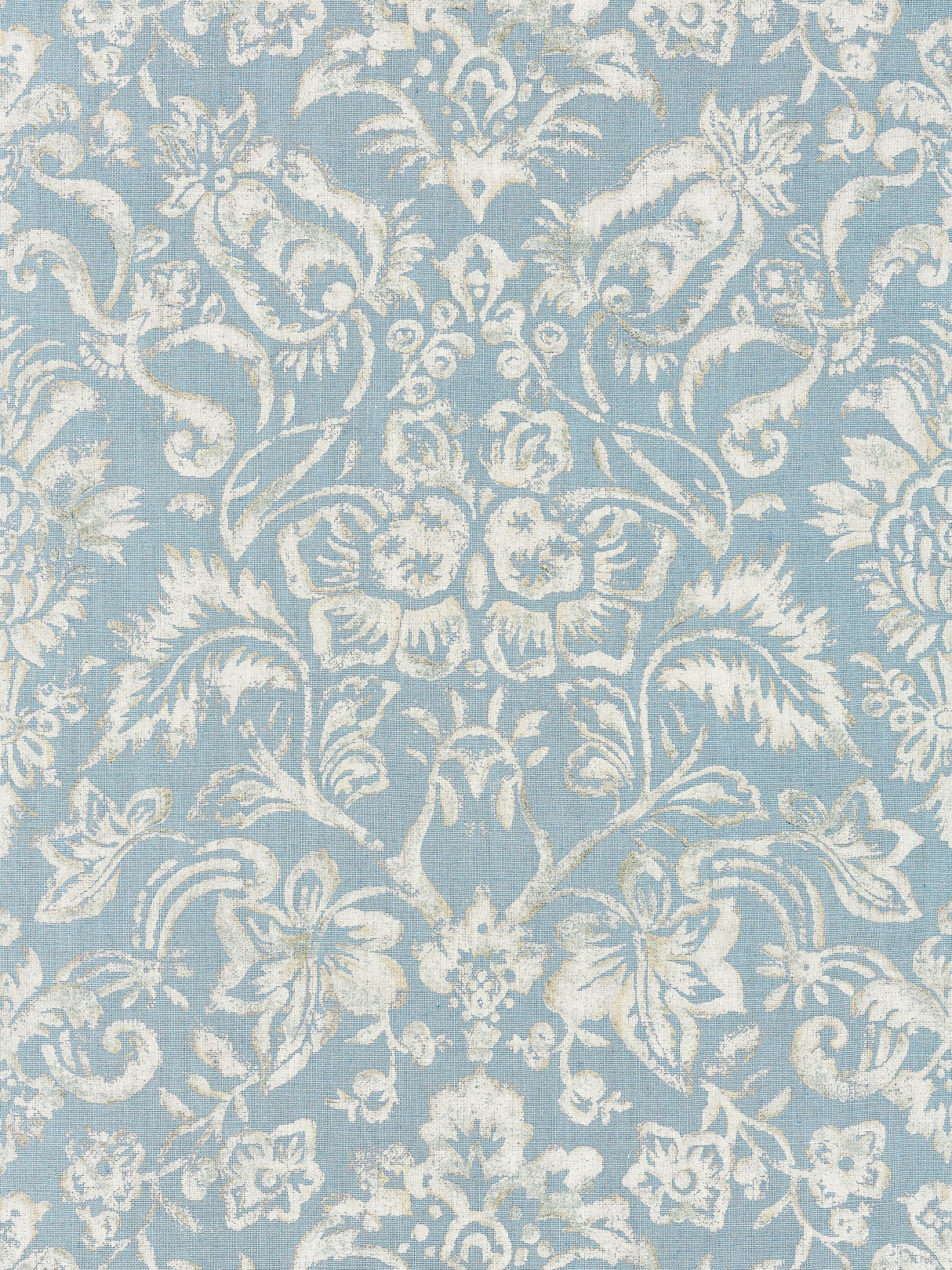 Scalamandre SC 000216598 BLUESTONE & SILVER MANSFIELD DAMASK PRINT Fabric - Eade's Wallpaper