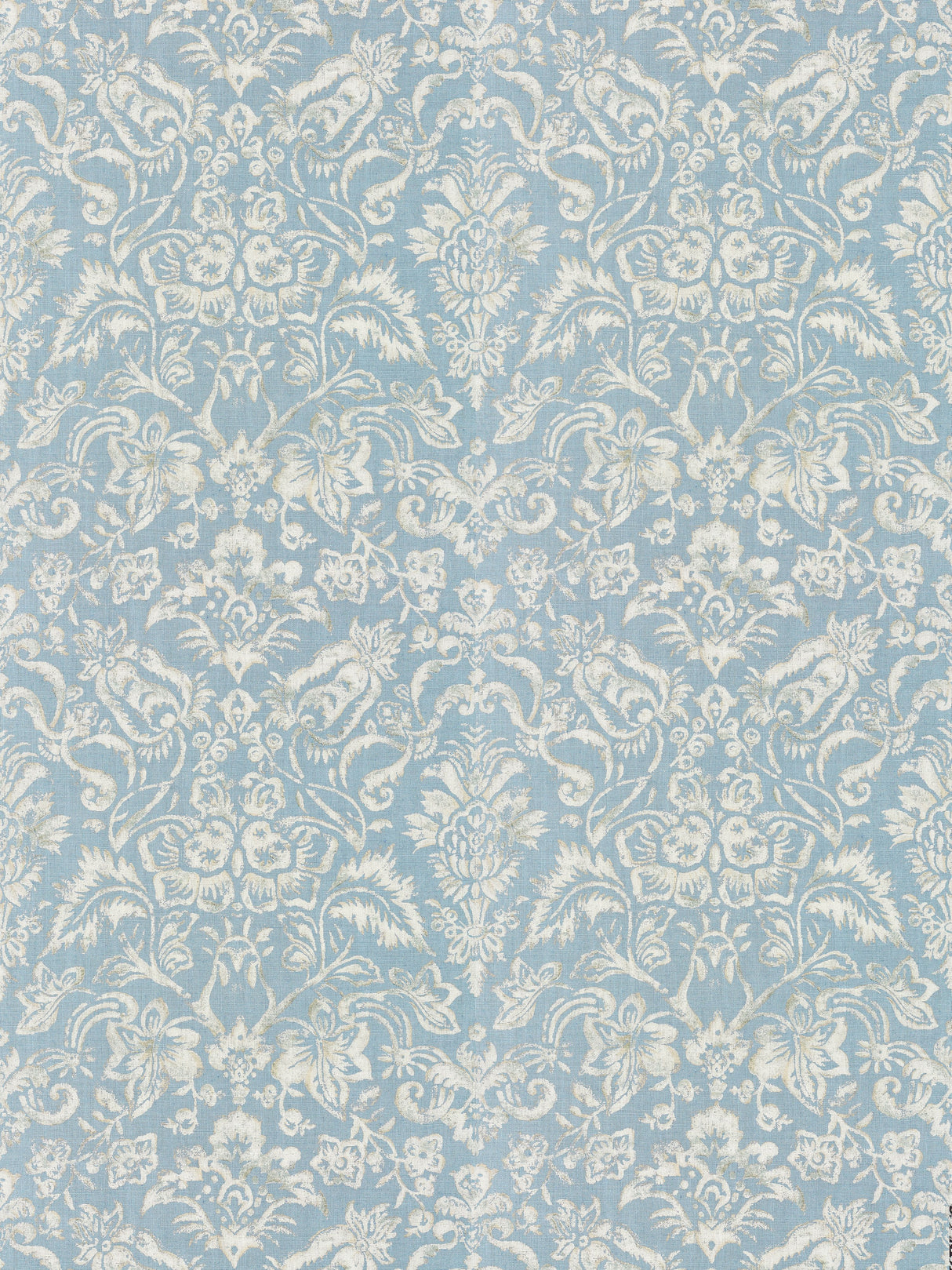 Scalamandre SC 000216598 BLUESTONE & SILVER MANSFIELD DAMASK PRINT Fabric - Eade's Wallpaper