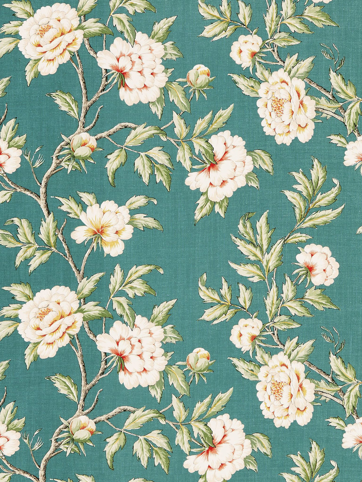 Scalamandre SC 000216616 EMERALD ISLE PEONIA LINEN PRINT Fabric - Eade's Wallpaper