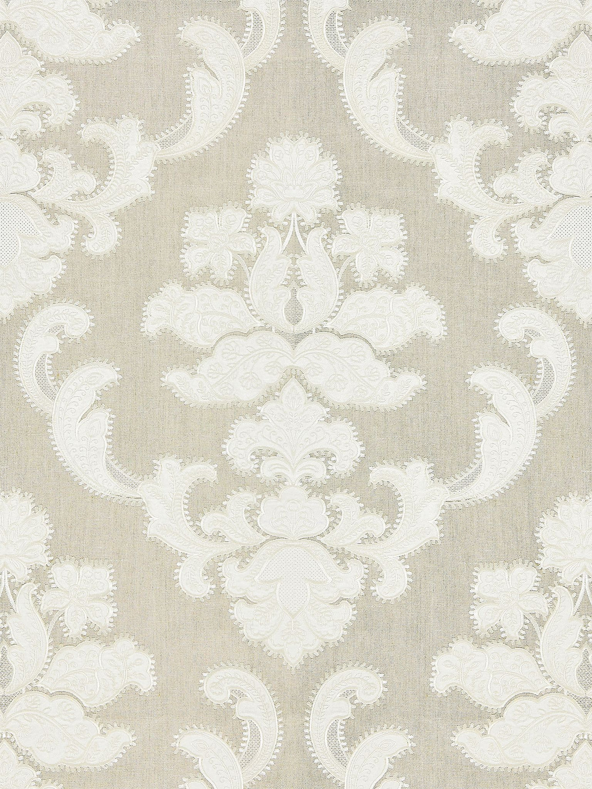 Scalamandre SC 000227160 FLAX CORNELIA DAMASK EMBROIDERY Fabric - Eade's Wallpaper