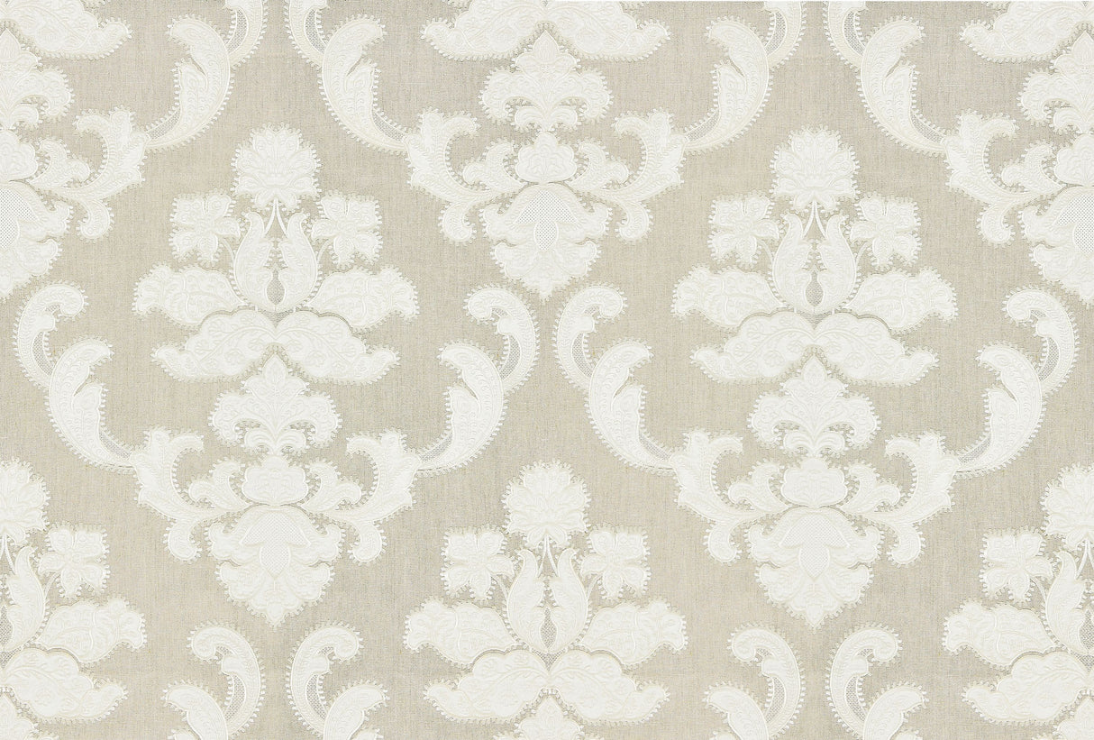 Scalamandre SC 000227160 FLAX CORNELIA DAMASK EMBROIDERY Fabric - Eade's Wallpaper