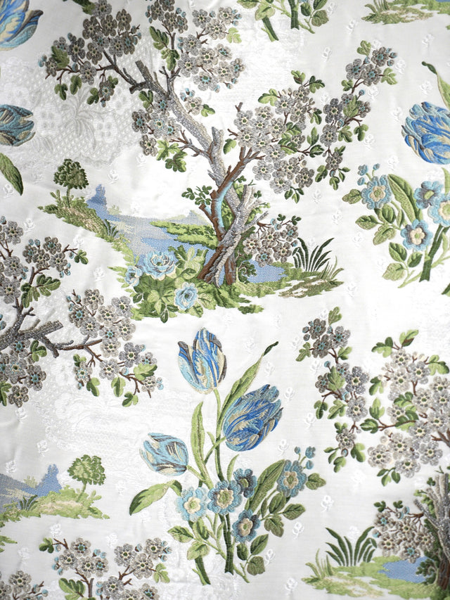 Scalamandre SC 000227322 PORCELAIN ON WHITE AVIGNON BROCADE Fabric - Eade's Wallpaper