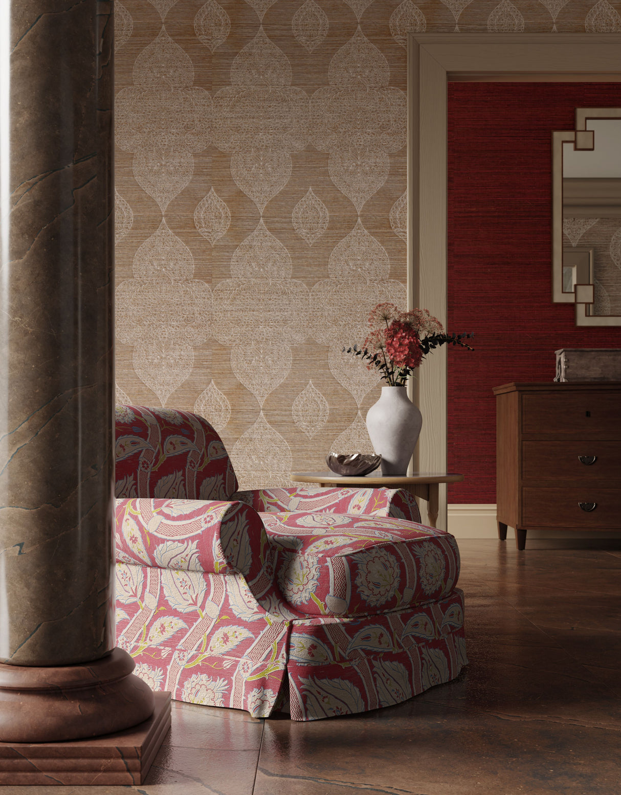 Scalamandre SC 0002WP88555 NUTMEG TAJ EMBROIDERED SISAL WALLPAPER - Eade's Wallpaper