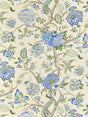 Scalamandre SC 000316430 BLUE, GREEN ON CREAM PONDICHERRY COTTON PRINT Fabric - Eade's Wallpaper