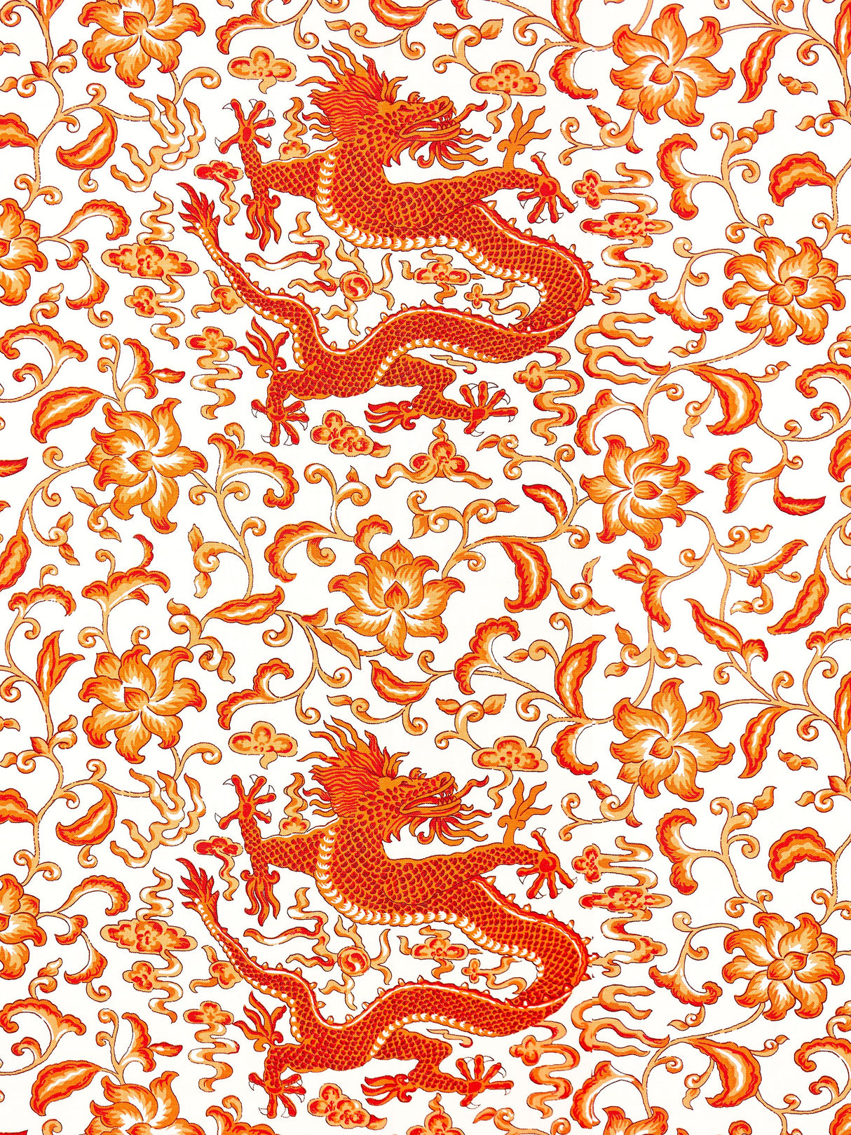Scalamandre SC 000316558 PERSIMMON CHI'EN DRAGON LINEN PRINT Fabric - Eade's Wallpaper