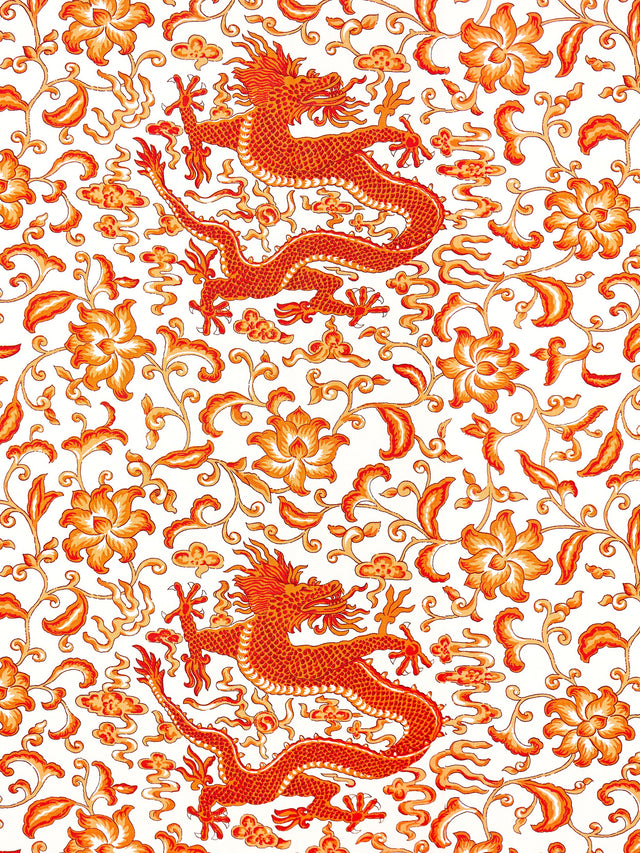 Scalamandre SC 000316558 PERSIMMON CHI'EN DRAGON LINEN PRINT Fabric - Eade's Wallpaper