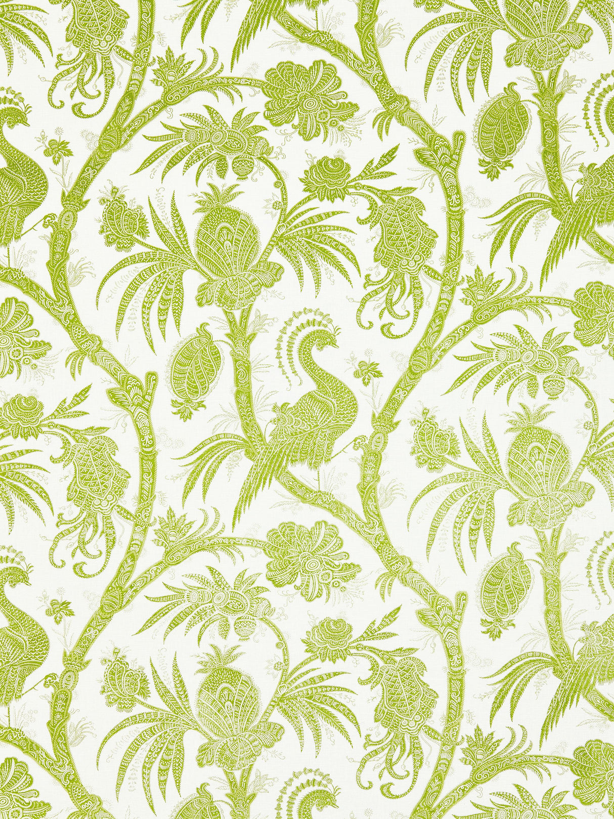 Scalamandre SC 000316575 PEAR BALINESE PEACOCK LINEN PRINT Fabric - Eade's Wallpaper