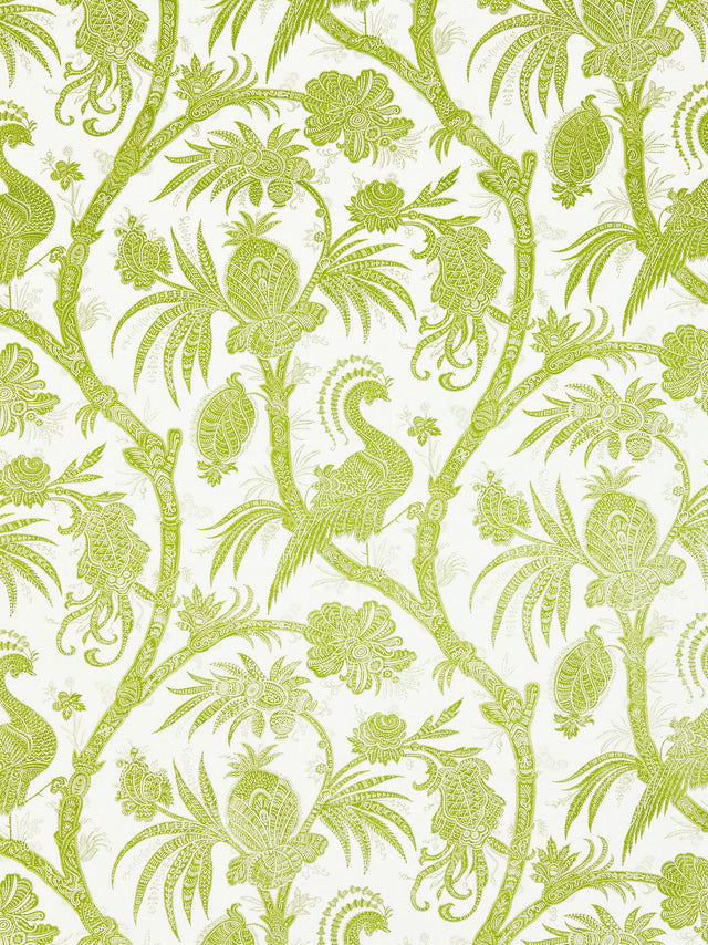 Scalamandre SC 000316575 PEAR BALINESE PEACOCK LINEN PRINT Fabric - Eade's Wallpaper