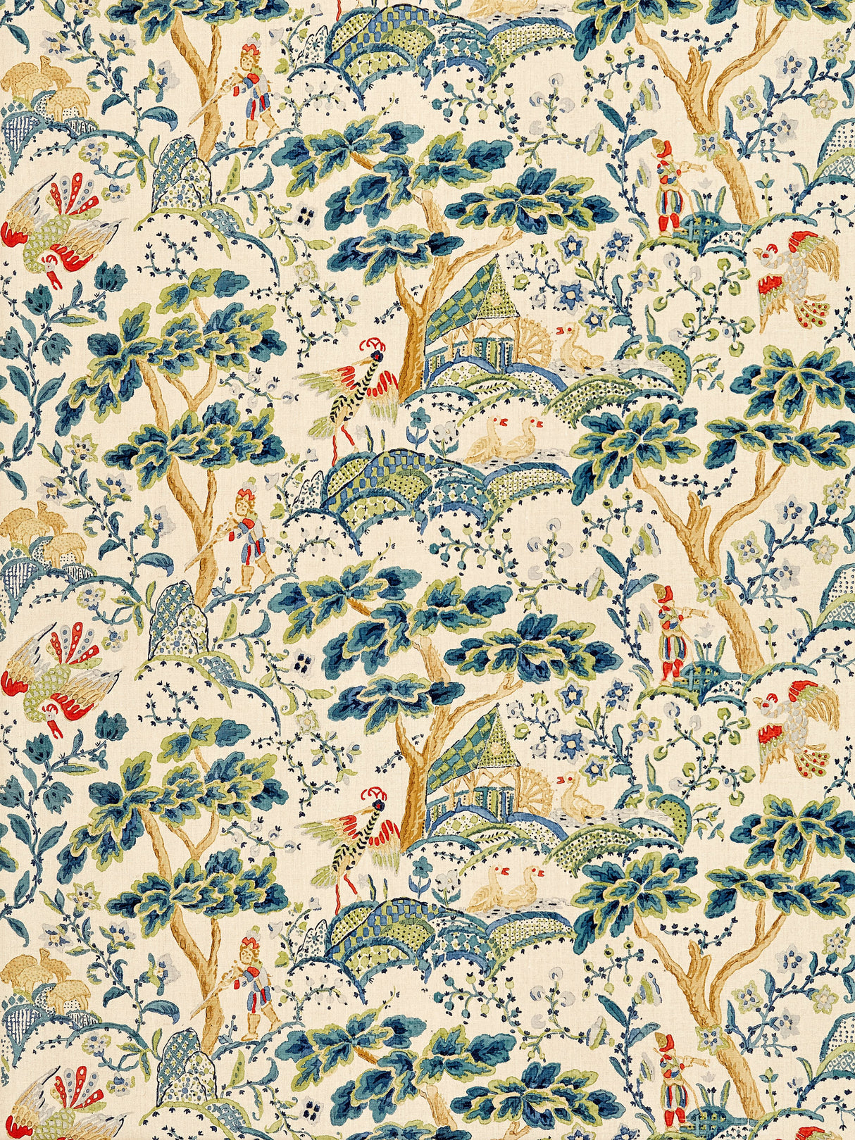 Scalamandre SC 000316590 PEACOCK ON SAND KELMESCOTT HAND BLOCK PRINT Fabric - Eade's Wallpaper