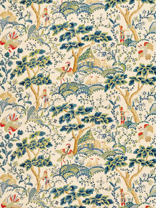 Scalamandre SC 000316590 PEACOCK ON SAND KELMESCOTT HAND BLOCK PRINT Fabric - Eade's Wallpaper
