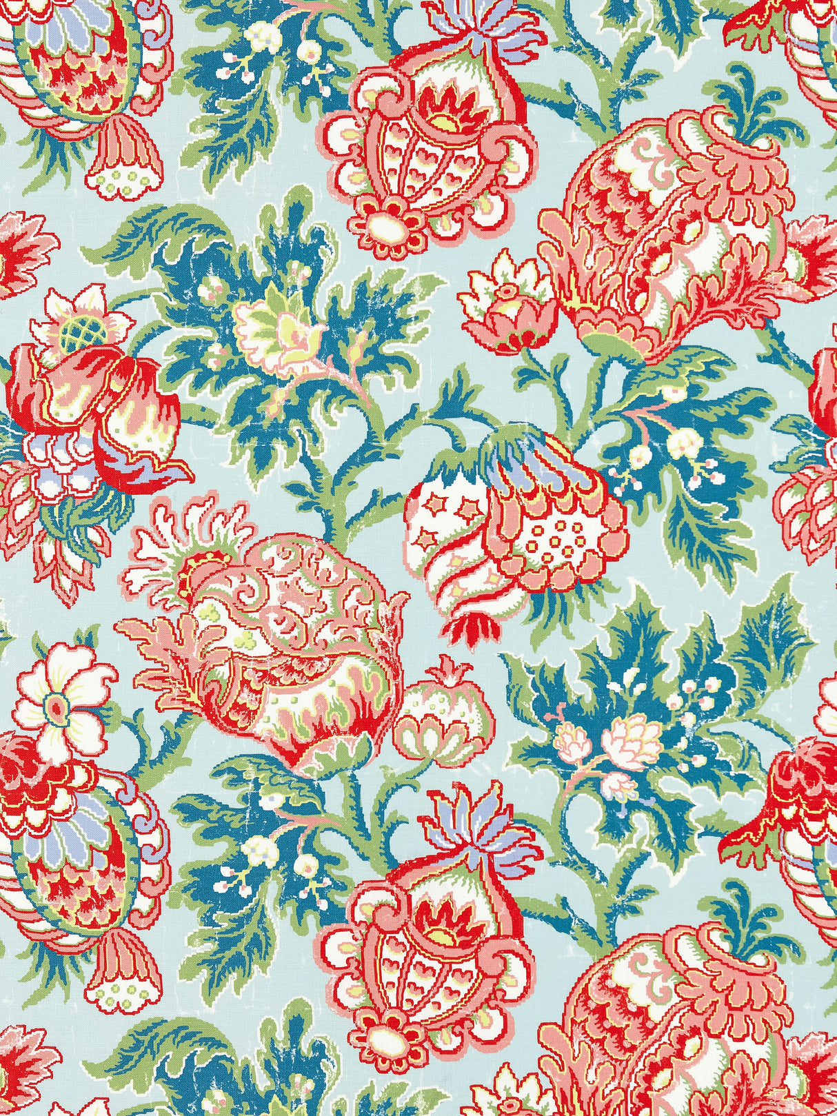 Scalamandre SC 000316593 AQUAMARINE CANTERBURY LINEN PRINT Fabric - Eade's Wallpaper