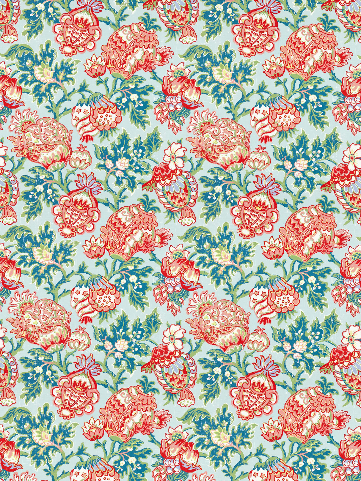 Scalamandre SC 000316593 AQUAMARINE CANTERBURY LINEN PRINT Fabric - Eade's Wallpaper