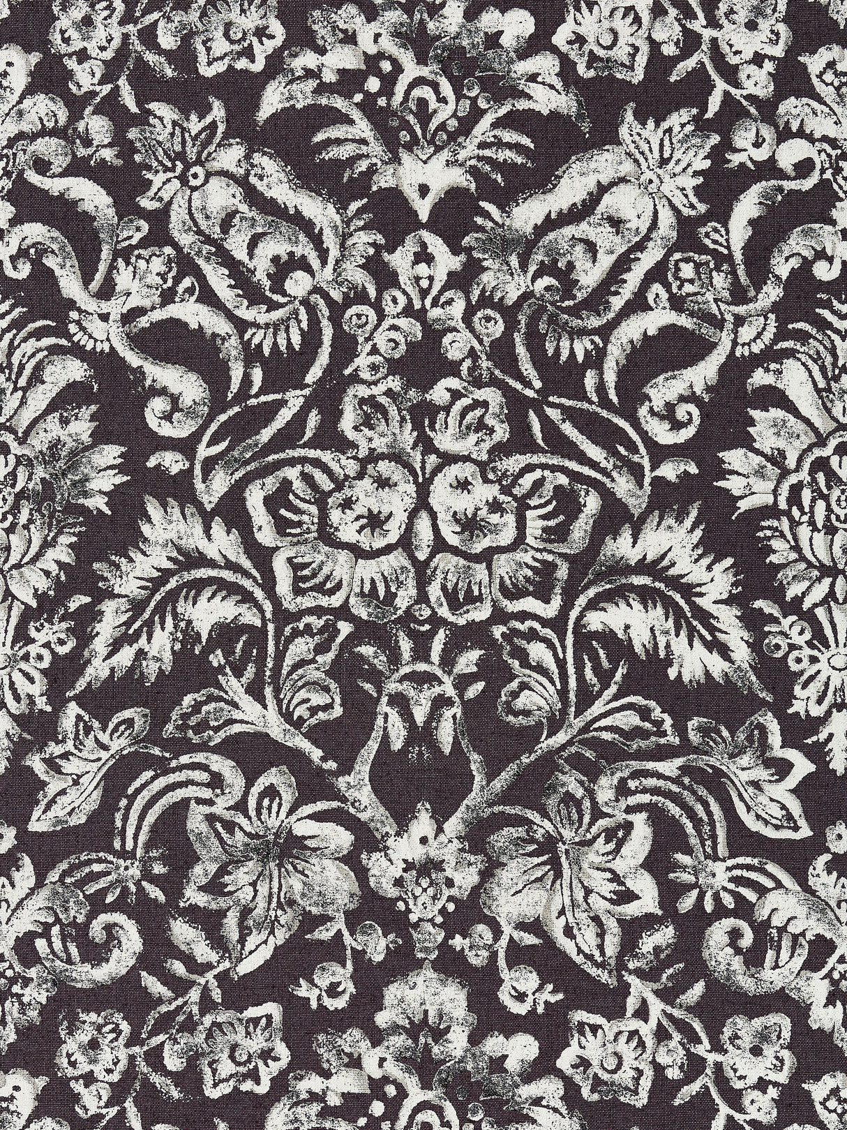 Scalamandre SC 000316598 GRAPHITE & SILVER MANSFIELD DAMASK PRINT Fabric - Eade's Wallpaper