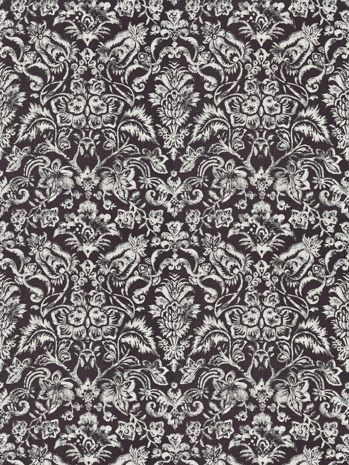 Scalamandre SC 000316598 GRAPHITE & SILVER MANSFIELD DAMASK PRINT Fabric - Eade's Wallpaper