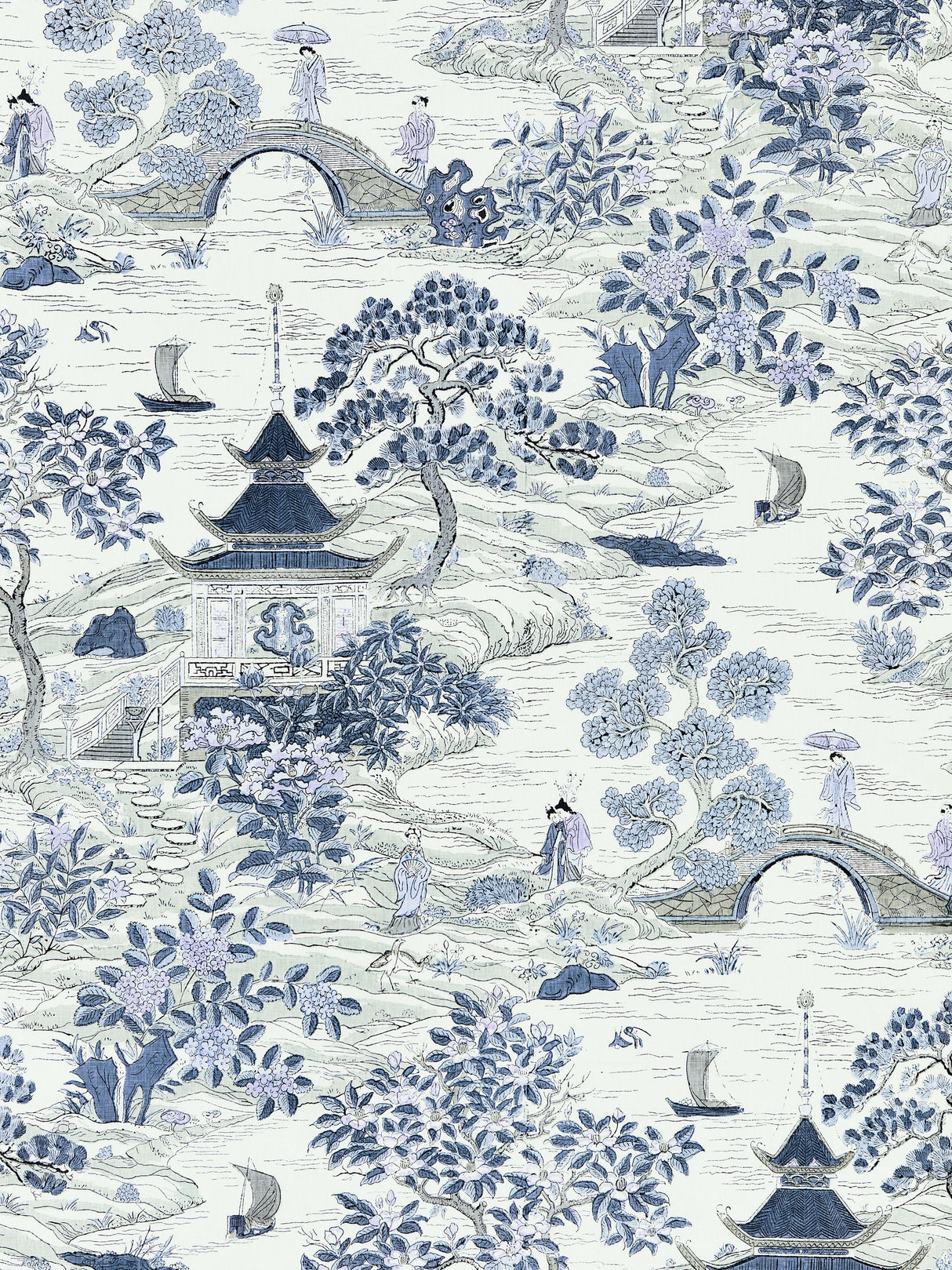 Scalamandre SC 000316624 EVENING BLUE SATOMI HAND BLOCK PRINT Fabric - Eade's Wallpaper