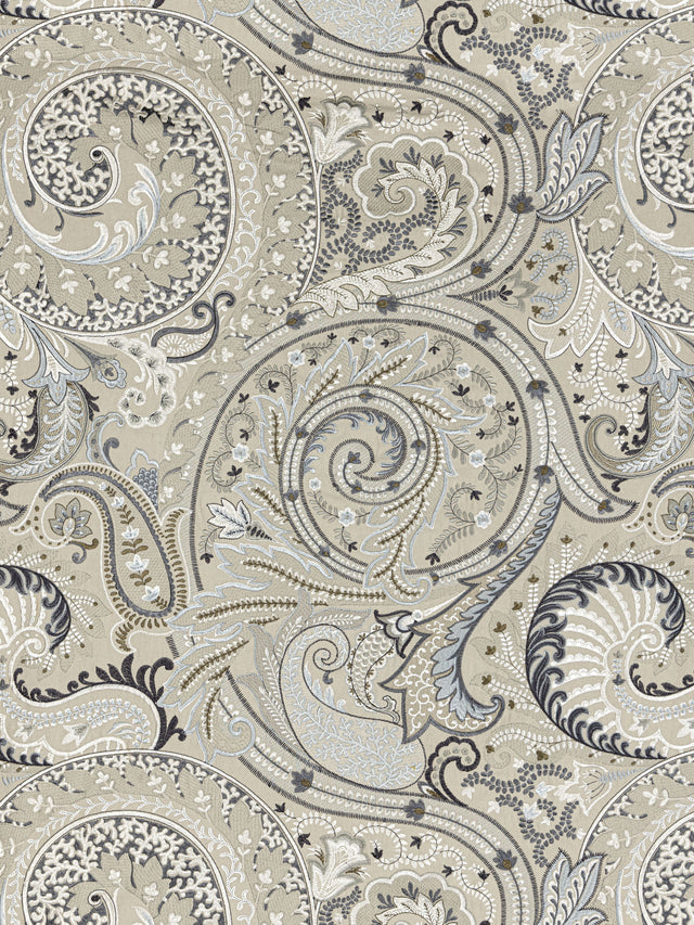 Scalamandre SC 000327124 FLAX MALABAR PAISLEY EMBROIDERY Fabric - Eade's Wallpaper