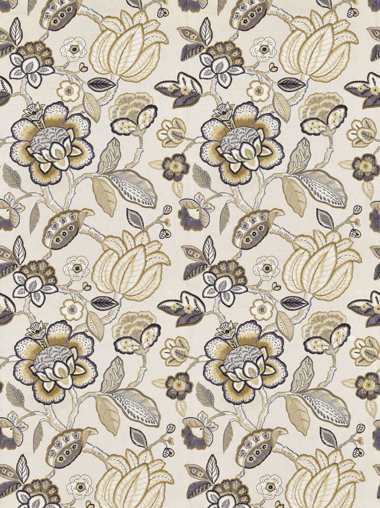 Scalamandre SC 000327126 FLAX COROMANDEL EMBROIDERY Fabric - Eade's Wallpaper