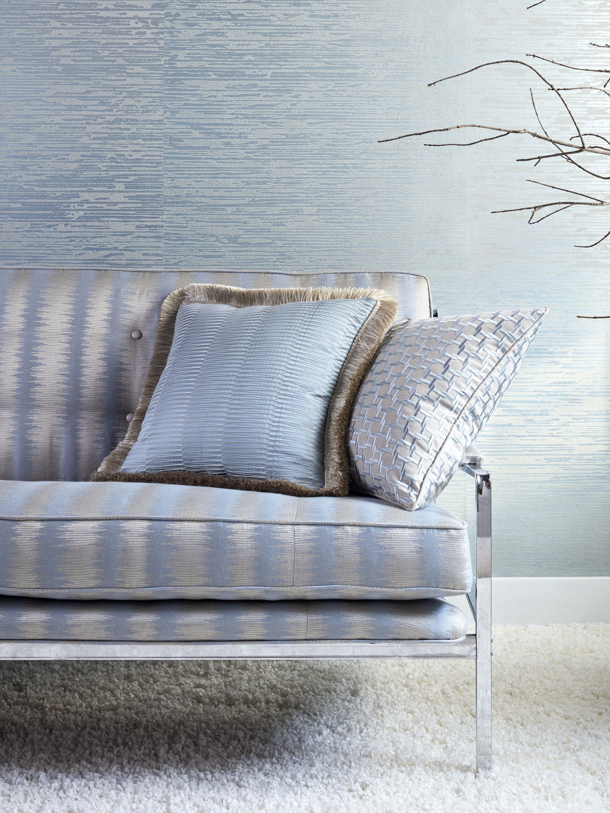 Scalamandre SC 000327138 BLUESTONE KONYA IKAT STRIPE Fabric - Eade's Wallpaper