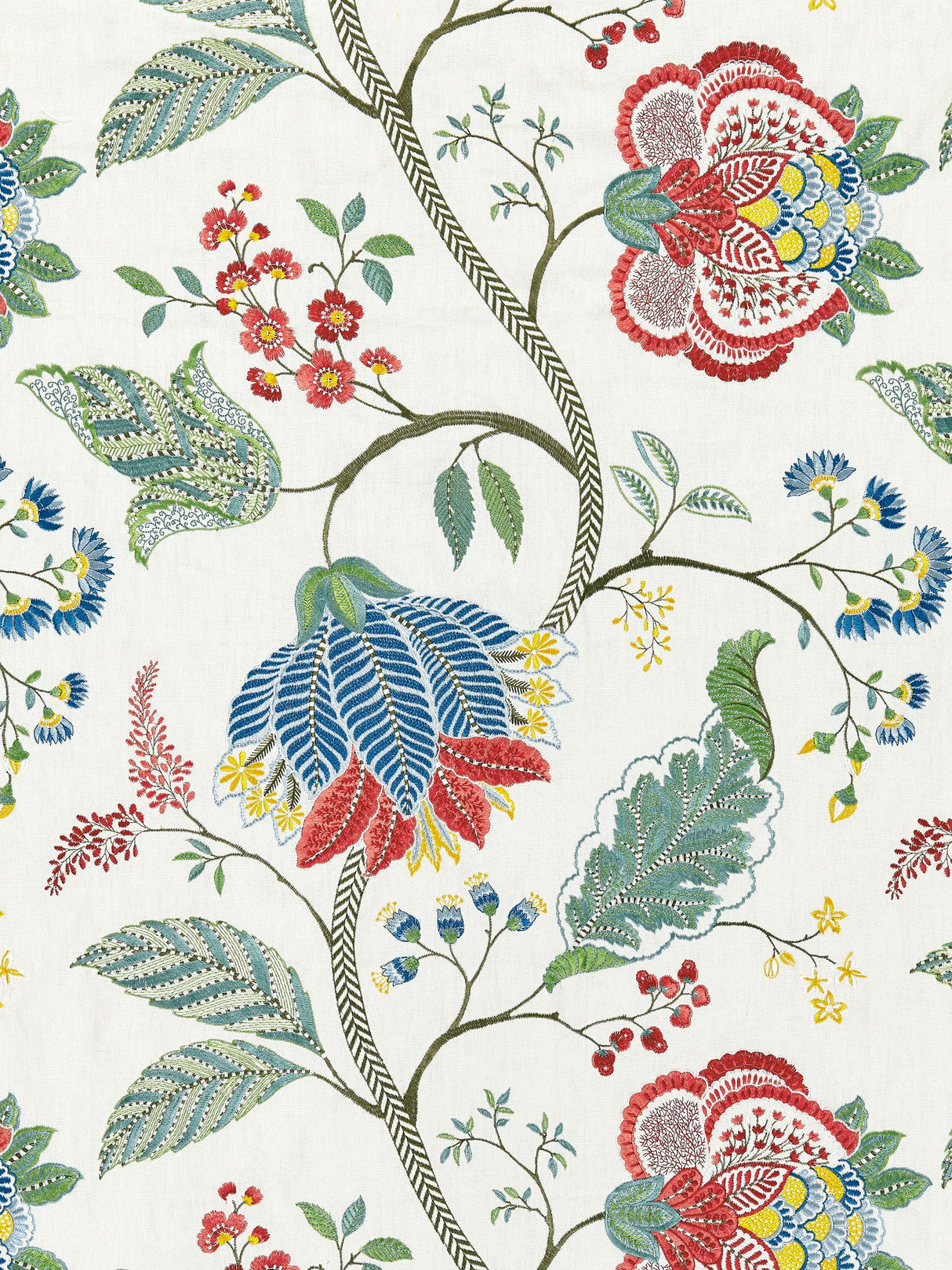 Scalamandre SC 000327175 BLOOM PALAMPORE EMBROIDERY Fabric - Eade's Wallpaper