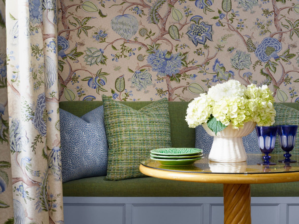 Scalamandre SC 0003WP88585 BLUE GREEN ON CREAM FERN PONDICHERRY WALLPAPER - Eade's Wallpaper