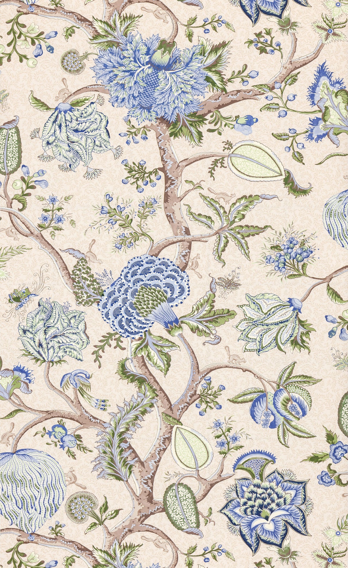 Scalamandre SC 0003WP88585 BLUE GREEN ON CREAM FERN PONDICHERRY WALLPAPER - Eade's Wallpaper