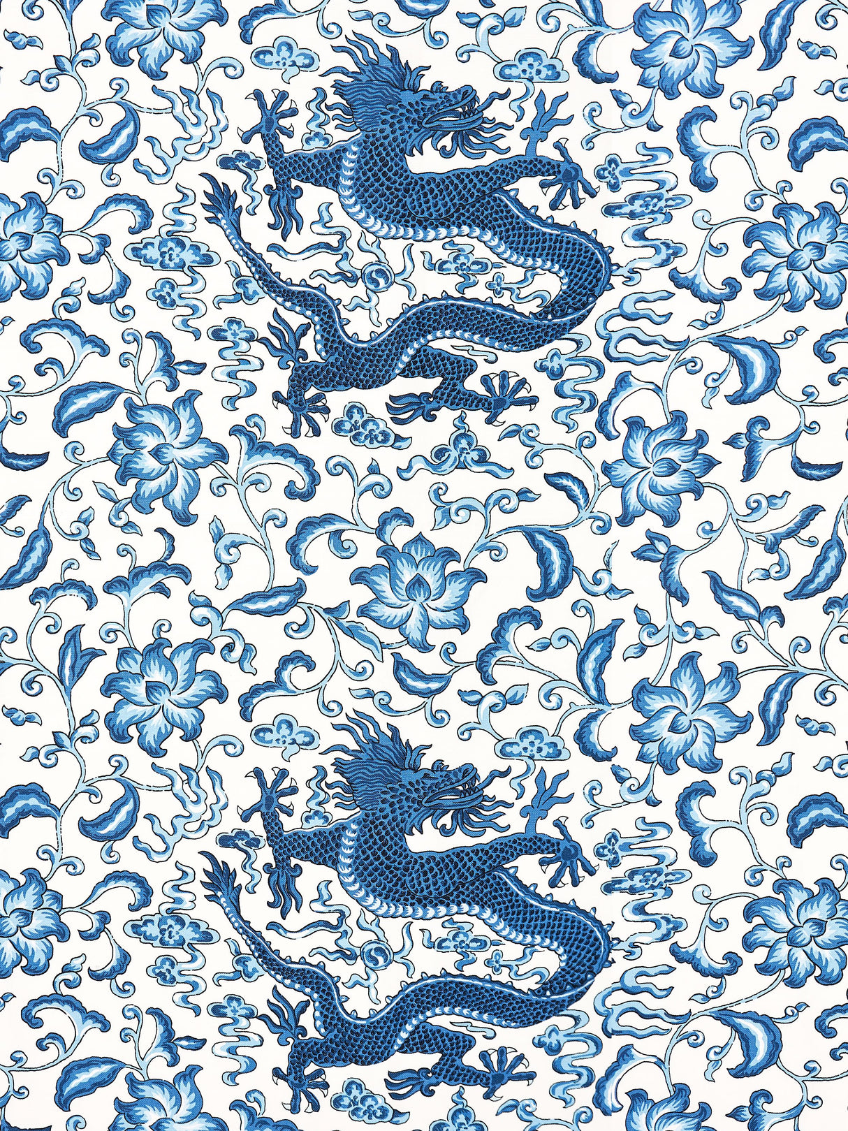 Scalamandre SC 000416558 INDIGO CHI'EN DRAGON LINEN PRINT Fabric - Eade's Wallpaper