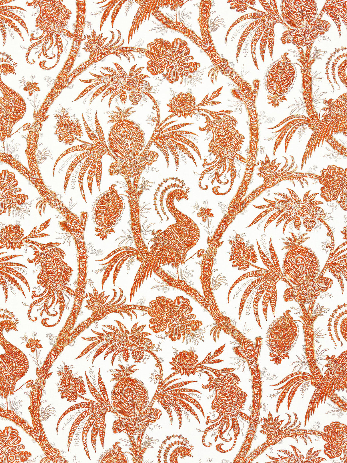 Scalamandre SC 000416575 MANDARIN BALINESE PEACOCK LINEN PRINT Fabric - Eade's Wallpaper