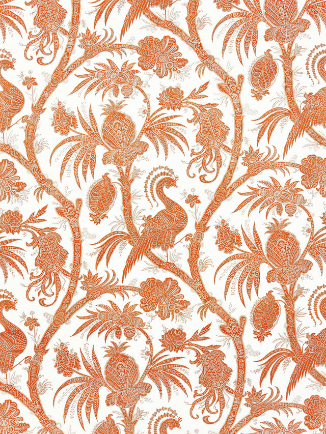 Scalamandre SC 000416575 MANDARIN BALINESE PEACOCK LINEN PRINT Fabric - Eade's Wallpaper