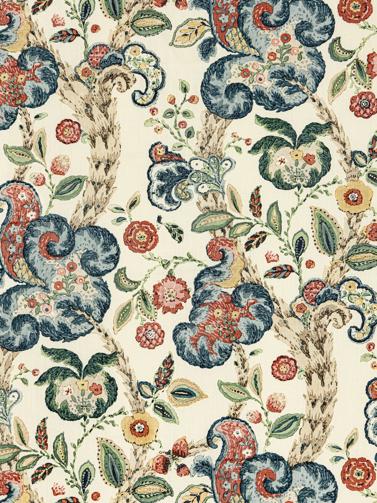 Scalamandre SC 000416603 MULTI ON CREAM CUMBRIA HAND BLOCK PRINT Fabric - Eade's Wallpaper