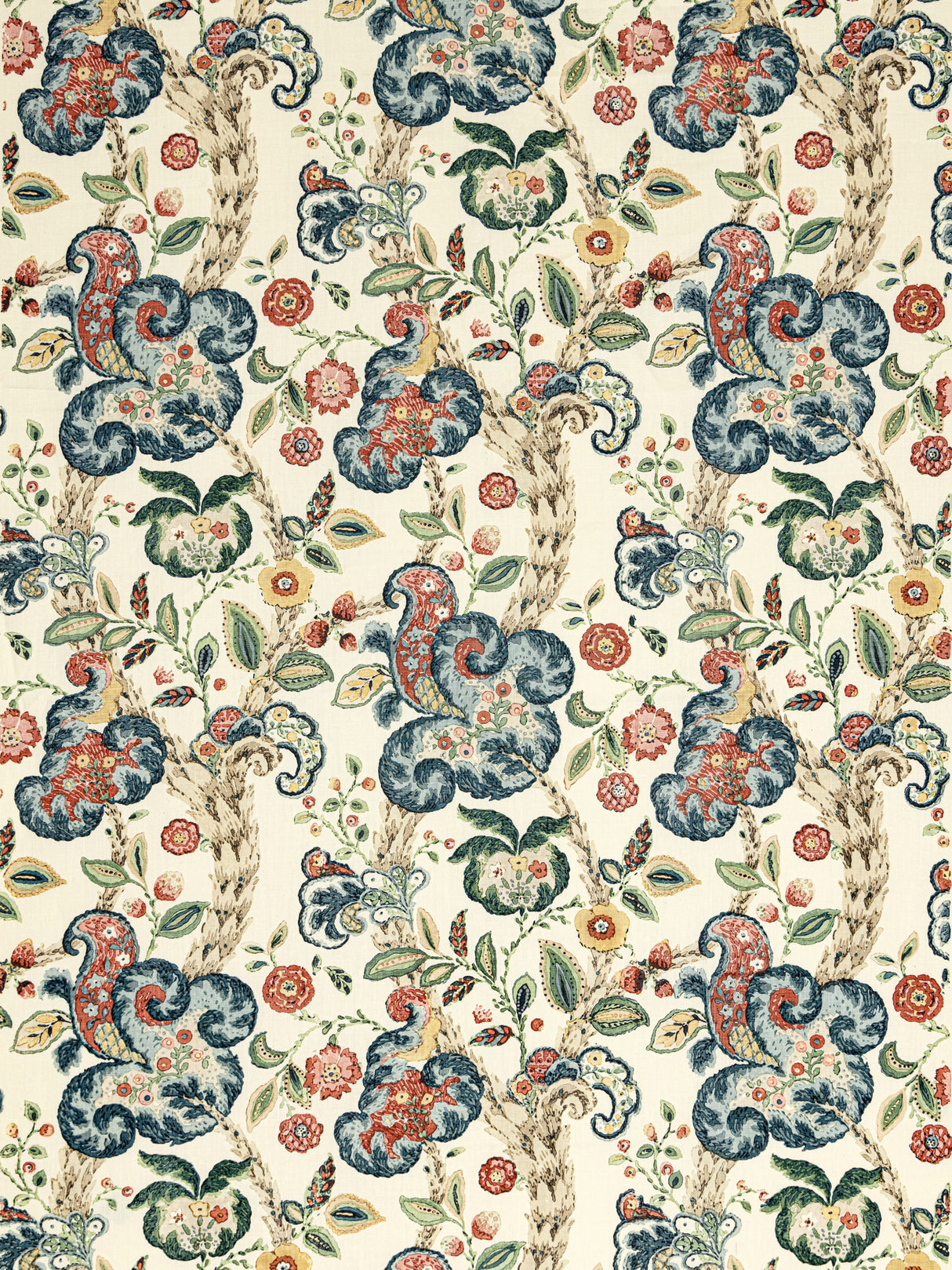 Scalamandre SC 000416603 MULTI ON CREAM CUMBRIA HAND BLOCK PRINT Fabric - Eade's Wallpaper