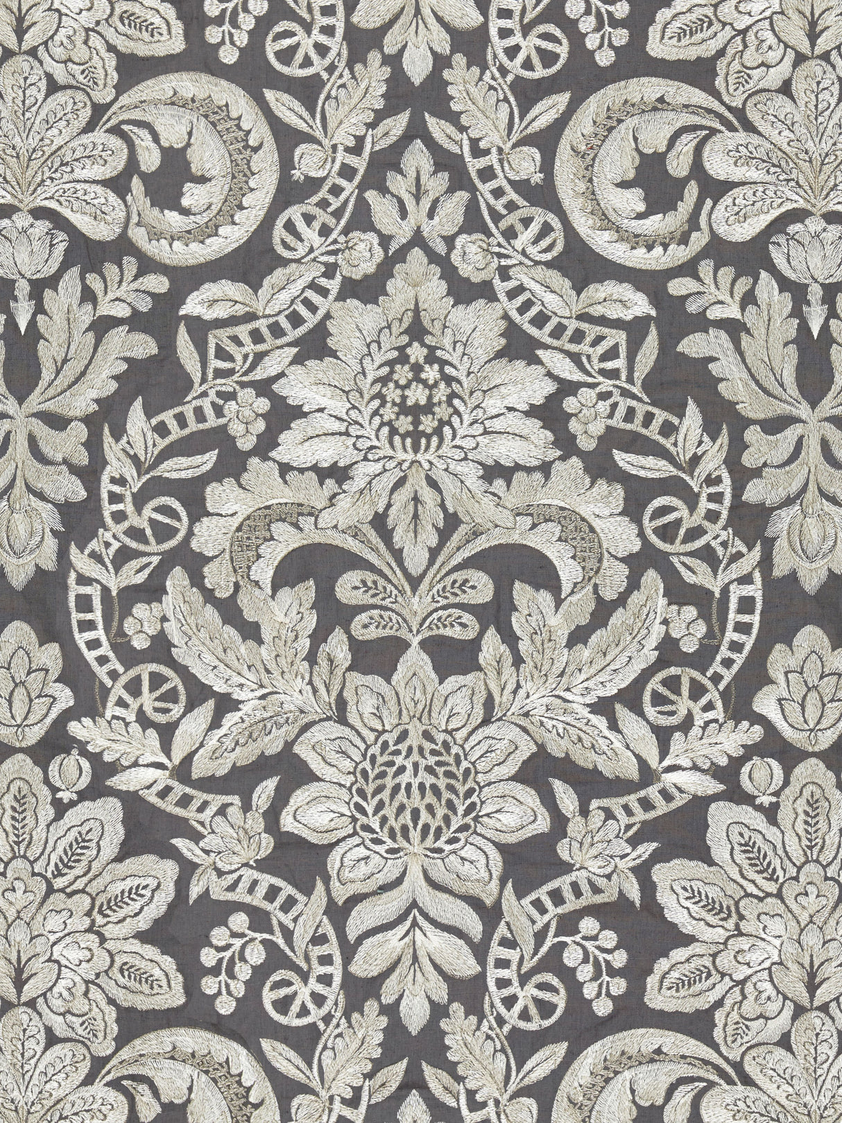 Scalamandre SC 000427086 CHARCOAL ELIZABETH DAMASK EMBROIDERY Fabric - Eade's Wallpaper