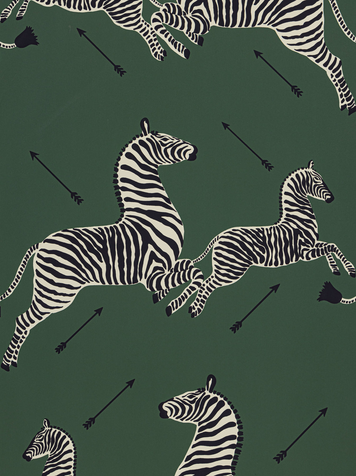Scalamandre SC 0004WP81388M SERENGETI GREEN ZEBRAS - WALLPAPER - Eade's Wallpaper