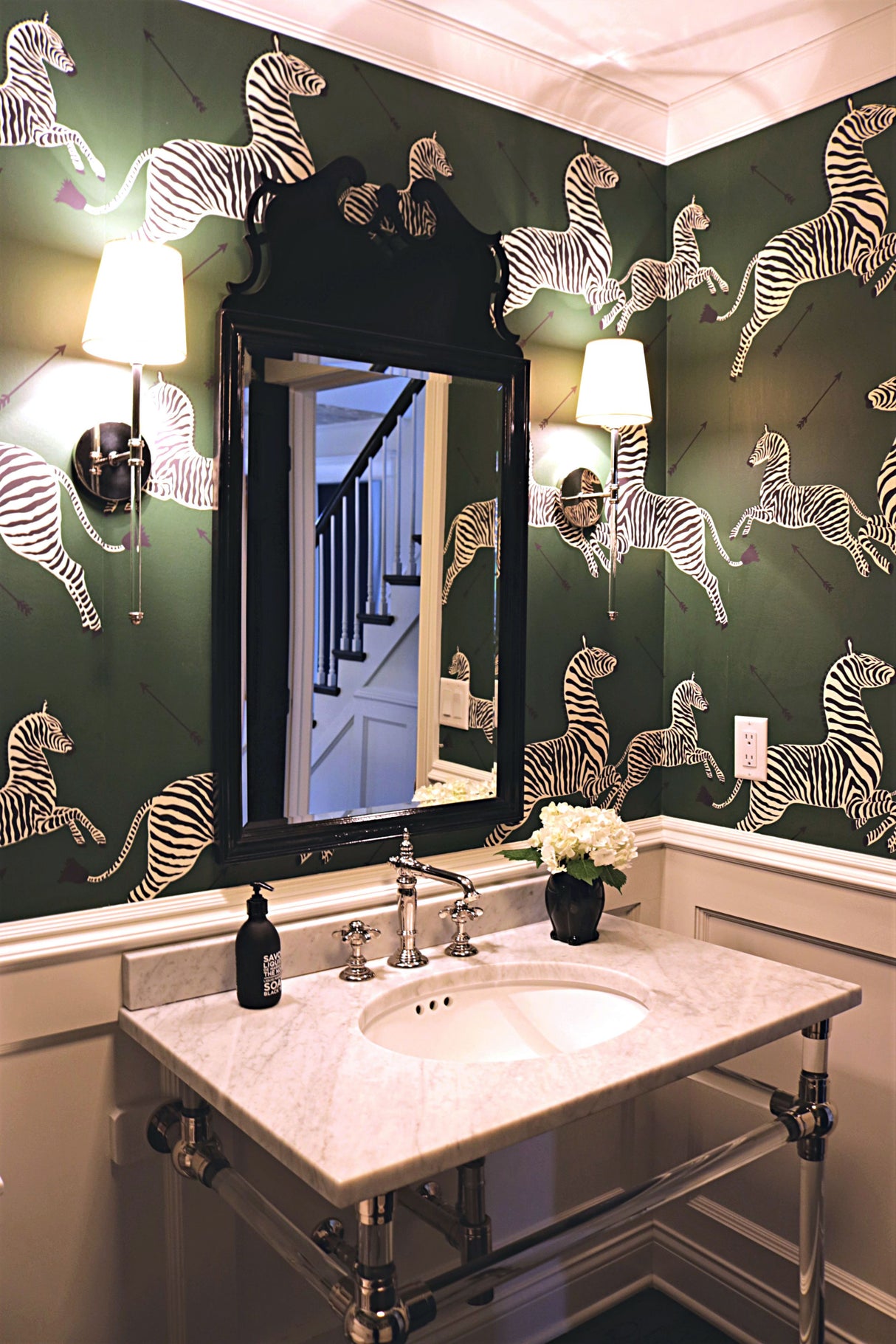 Scalamandre SC 0004WP81388M SERENGETI GREEN ZEBRAS - WALLPAPER - Eade's Wallpaper