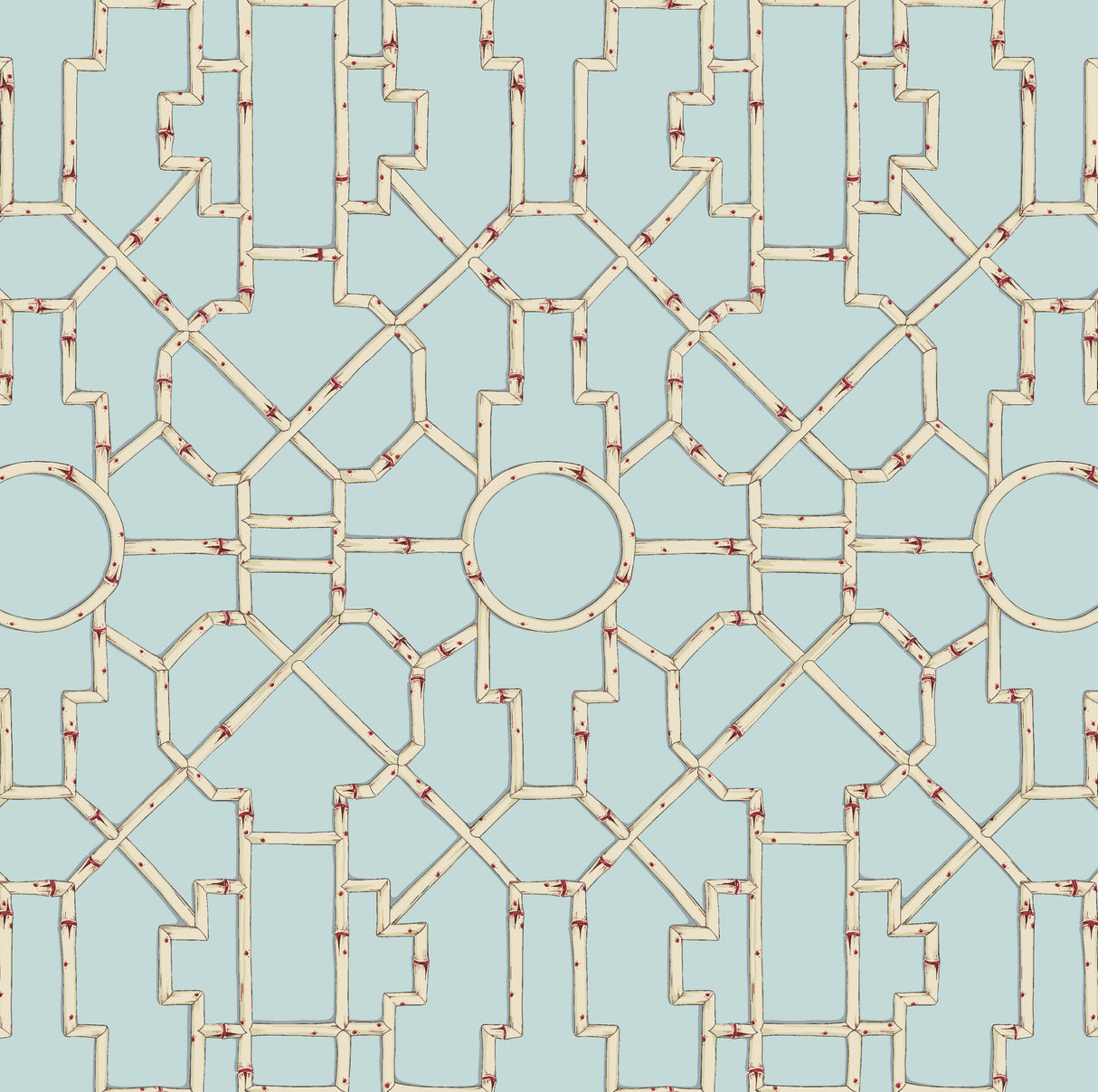 Scalamandre SC 0004WP81630 CREAM & RED ON AQUA BALDWIN BAMBOO WALLPAPER - Eade's Wallpaper