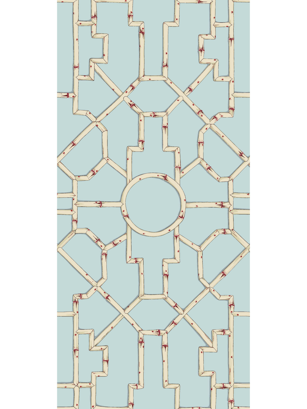 Scalamandre SC 0004WP81630 CREAM & RED ON AQUA BALDWIN BAMBOO WALLPAPER - Eade's Wallpaper