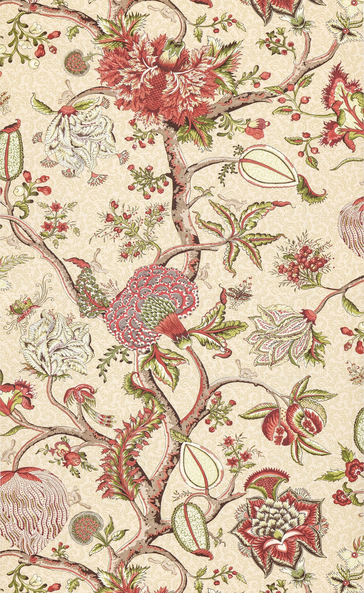 Scalamandre SC 0004WP88585 TURKEY RED ON LIME FERN PONDICHERRY WALLPAPER - Eade's Wallpaper