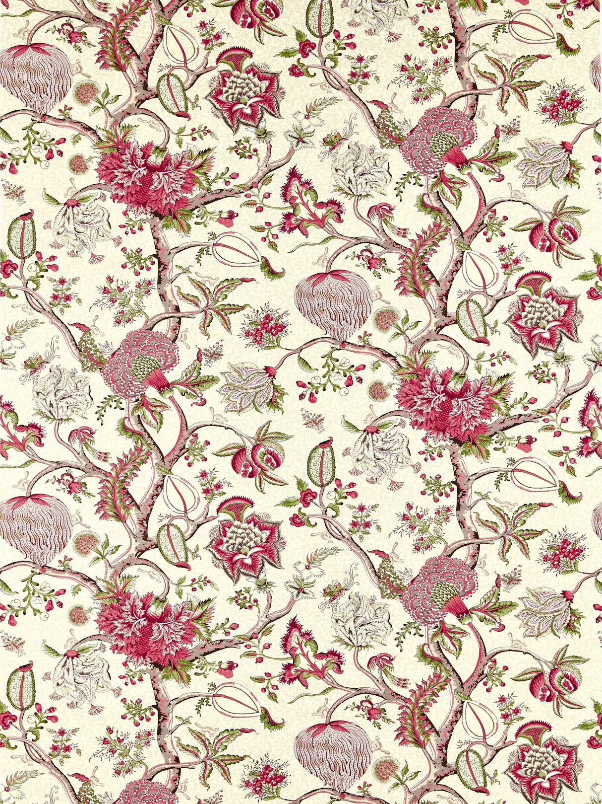 Scalamandre SC 000516430 TURKEY RED ON LIME PONDICHERRY COTTON PRINT Fabric - Eade's Wallpaper
