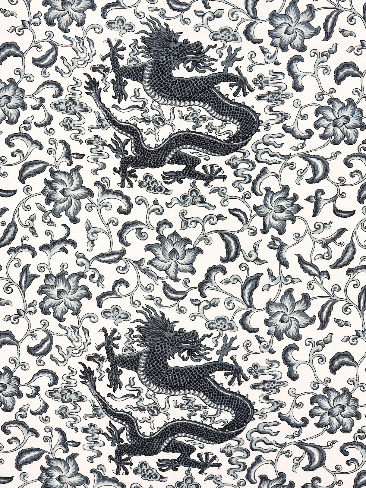 Scalamandre SC 000516558 CHARCOAL CHI'EN DRAGON LINEN PRINT Fabric - Eade's Wallpaper