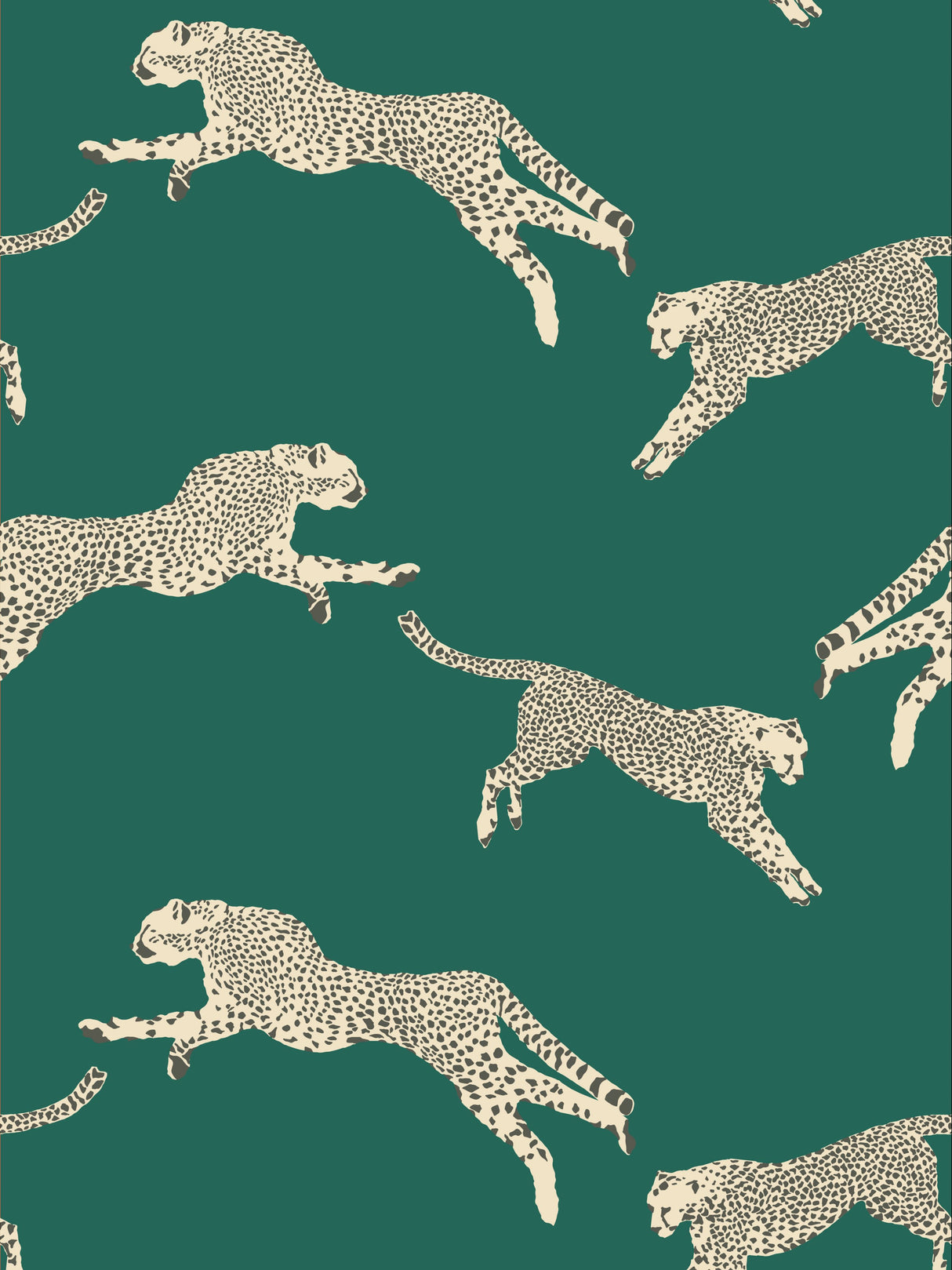 Scalamandre SC 0005WP88449D EVERGREEN LEAPING CHEETAH WALLPAPER - Eade's Wallpaper