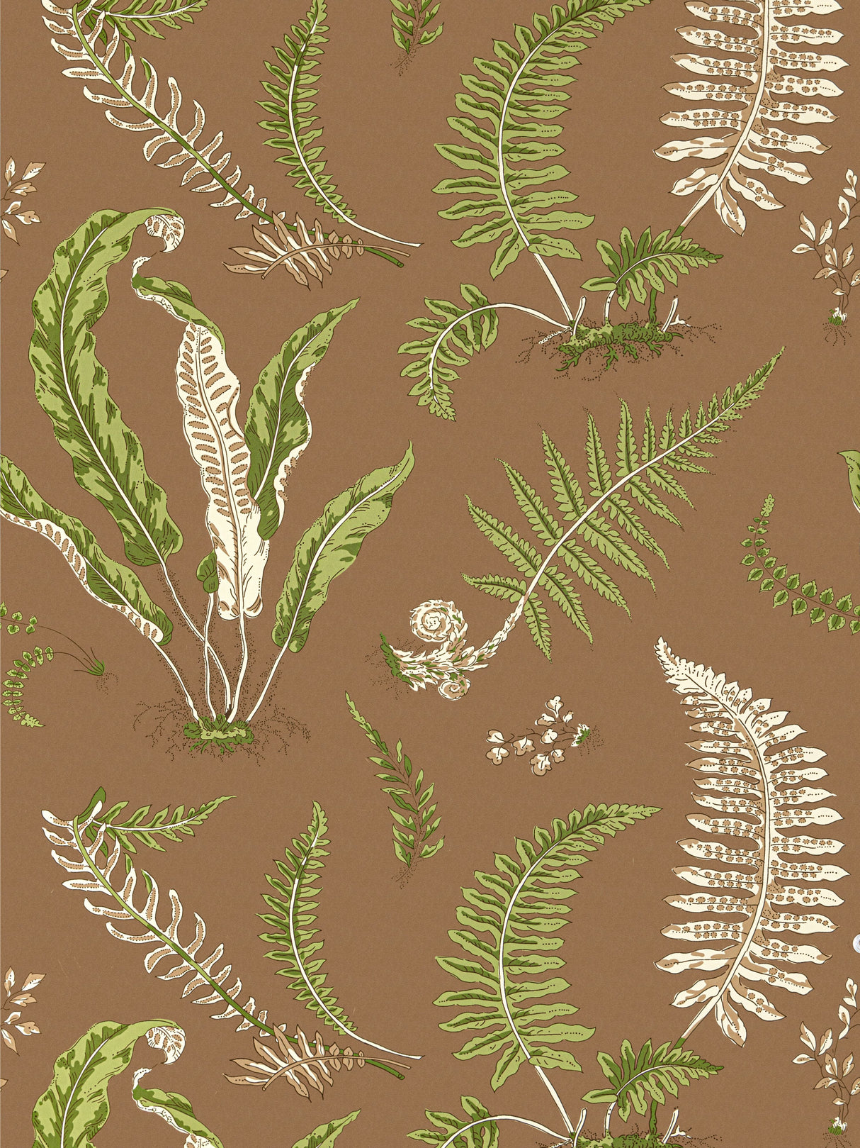 Scalamandre SC 0005WP88592D GREENS ON BROWN ELSIE DE WOLFE WALLPAPER - Eade's Wallpaper