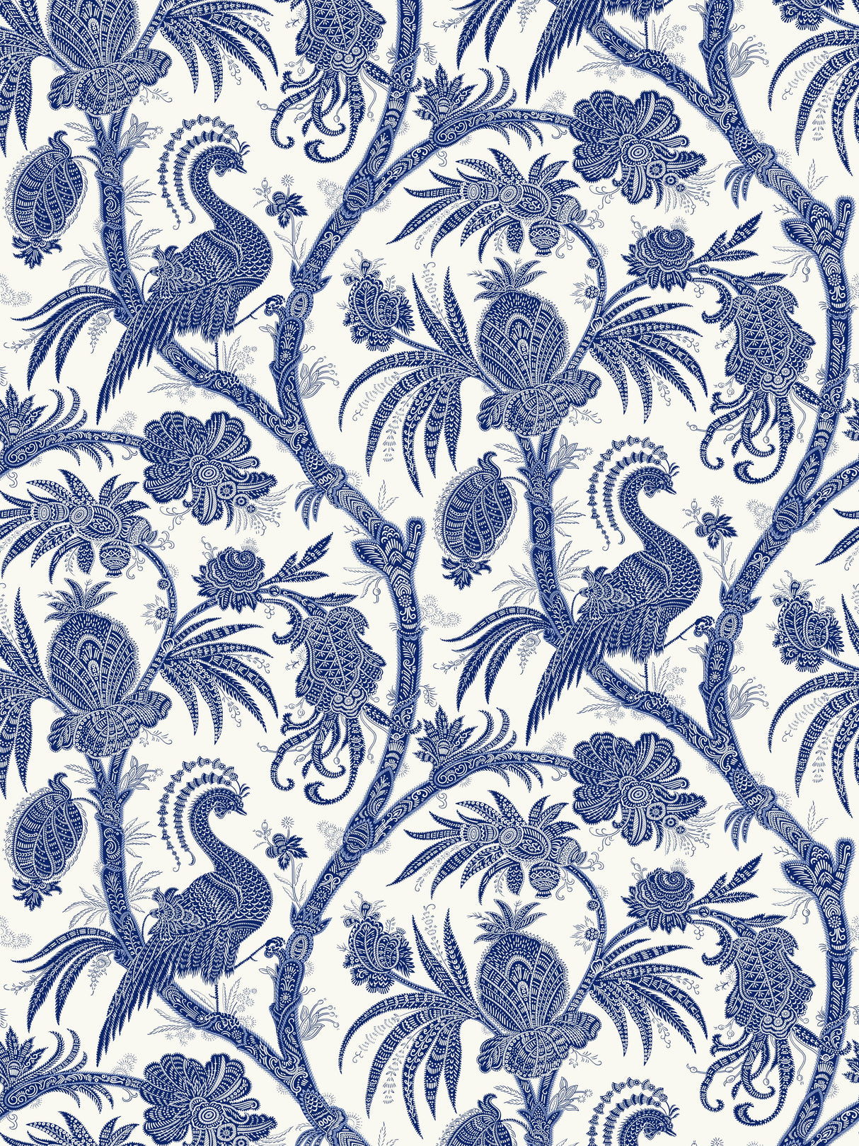 Scalamandre SC 0006WP88355 INDIGO BALINESE PEACOCK WALLPAPER - Eade's Wallpaper